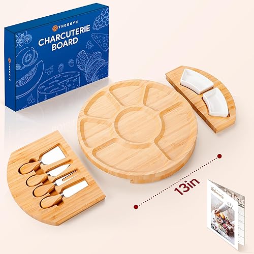 Miniatura 7 de Tablas de charcutería, tabla de queso Thereye con juego de cuchillos, juego de tablas de charcutería de bambú, regalo de inauguración de la casa,