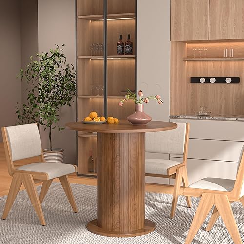 Miniatura 5 de Mesa de comedor redonda de 31.5 pulgadas para 2, mesa de cocina moderna de granja, mesas de comedor circulares pequeñas con base de tira de madera