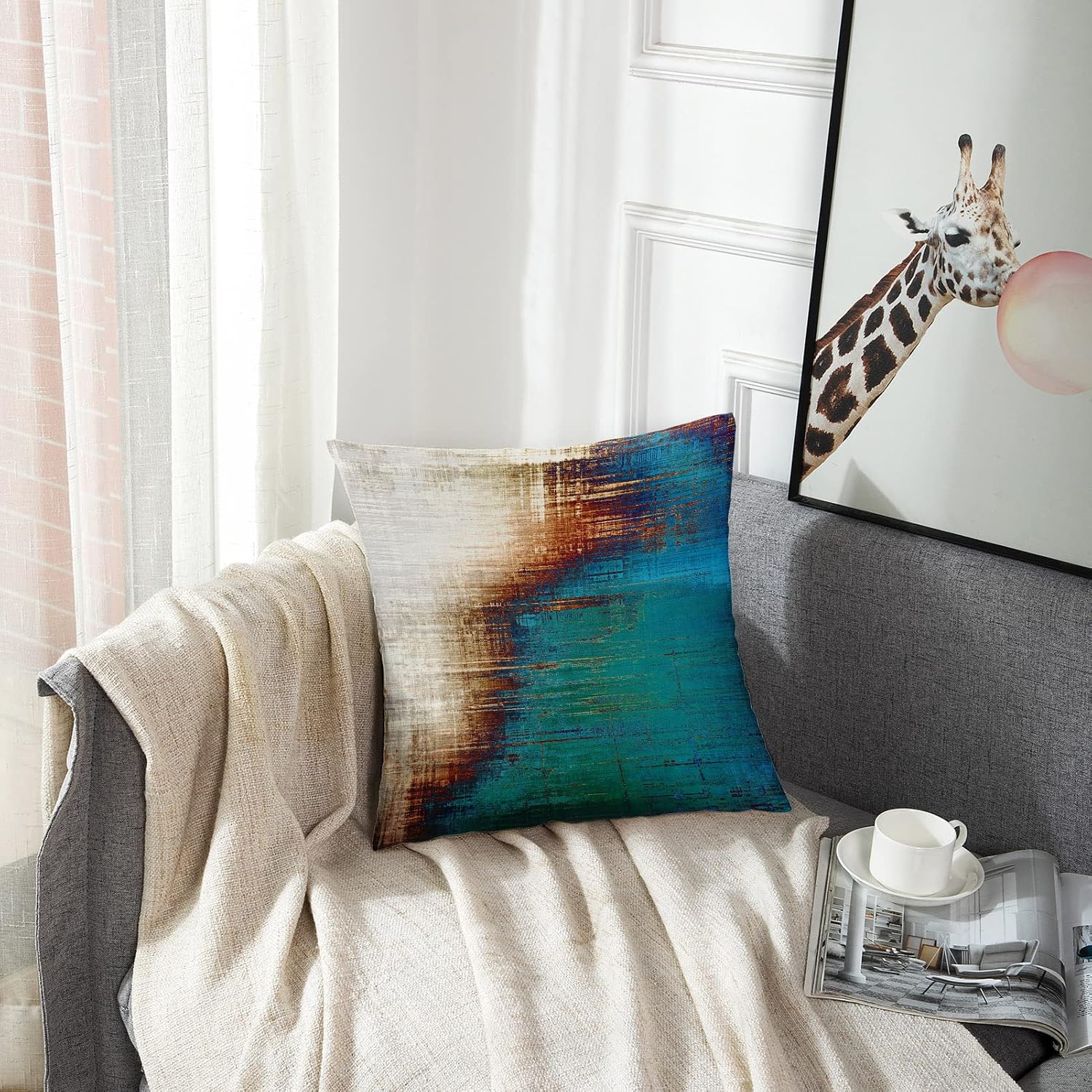 Emvency Throw Pillow Covers Decorative Beige Abstract Retro Old Patterns Yellow Beige Brown Green Blue White 18x18 Inch Cushion Pillowcase Sofa Square Print