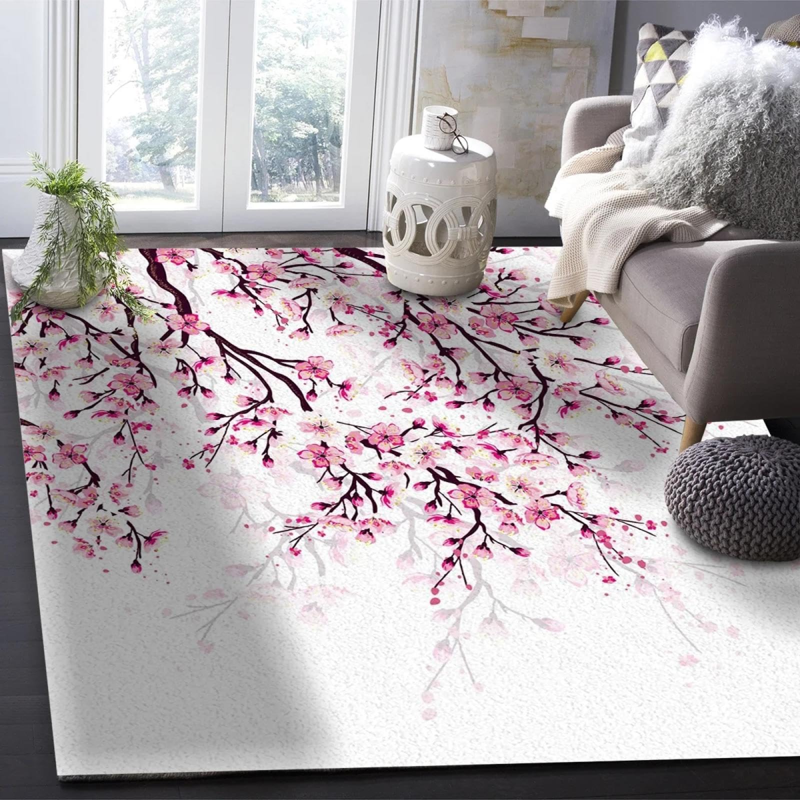 Alfombra con diseño de rama de cerezo para suelos fríos de salón y dormitorio