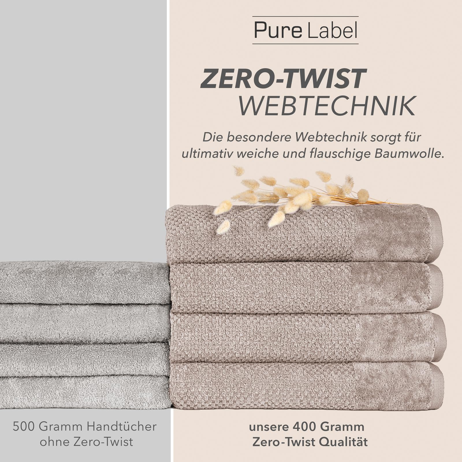 Pure Label Badetuch Set 8-TLG. 70x140cm aus 100% Baumwolle - Stein