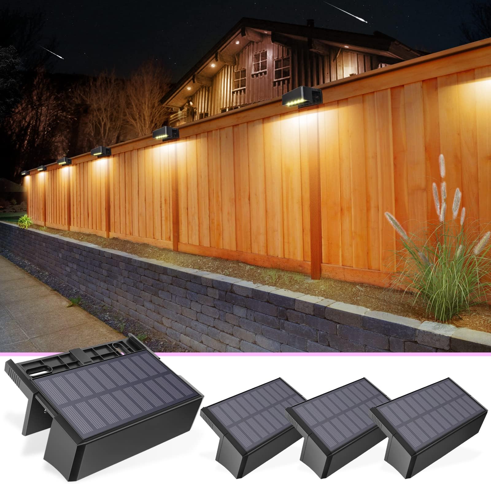 Solar Deck Lights ,7 Colors&Warm White Outdoor 4-Pack Waterproof Led Color Glow Solar Lights for Step,Fence,Railing,Wall,Stairs (1800mah,Long Lighting Time)