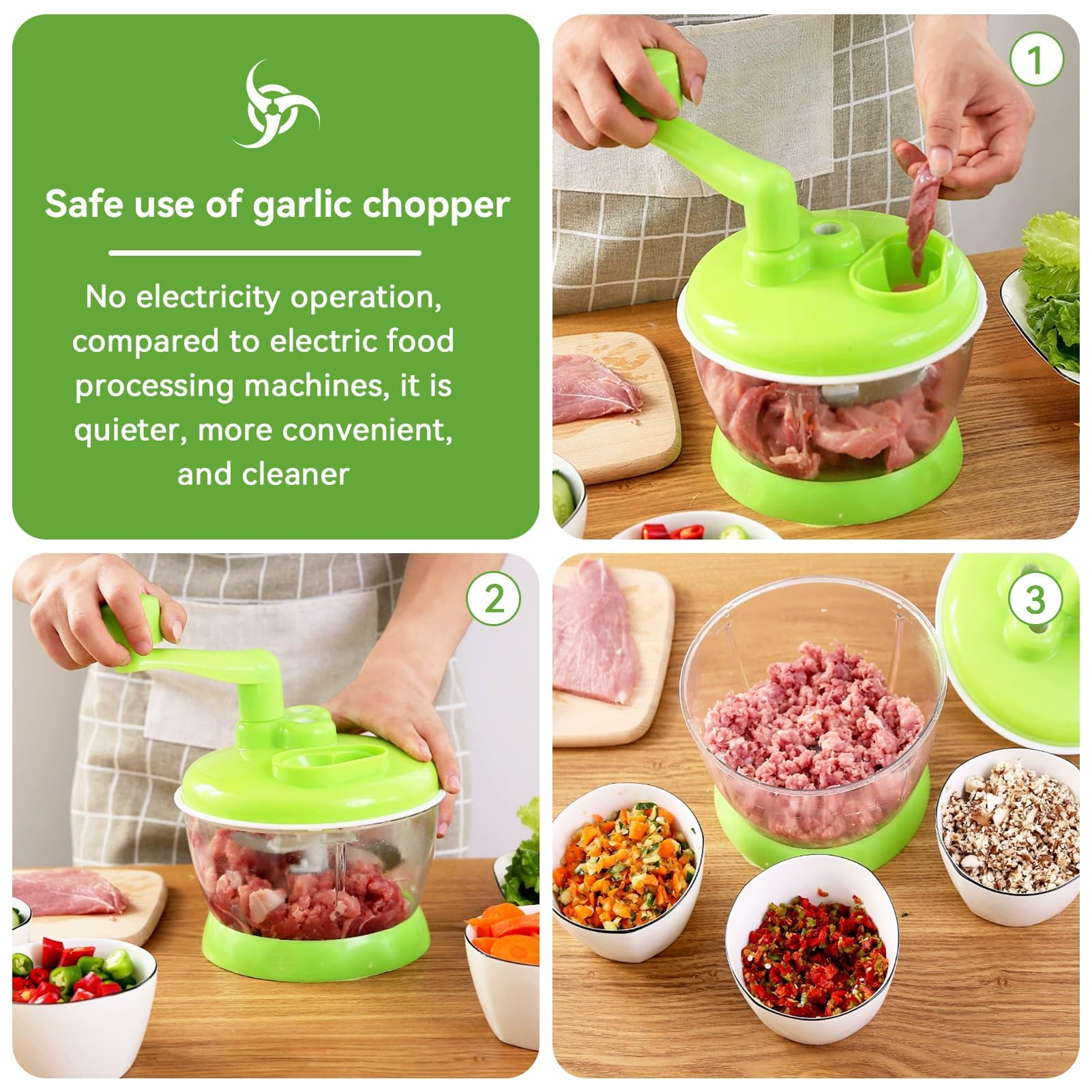 Manual Food Processor Hand Crank, Kitchen Food Processor Vegetable Chopper with Container Small Blender Food Processor Quiet Food Processor