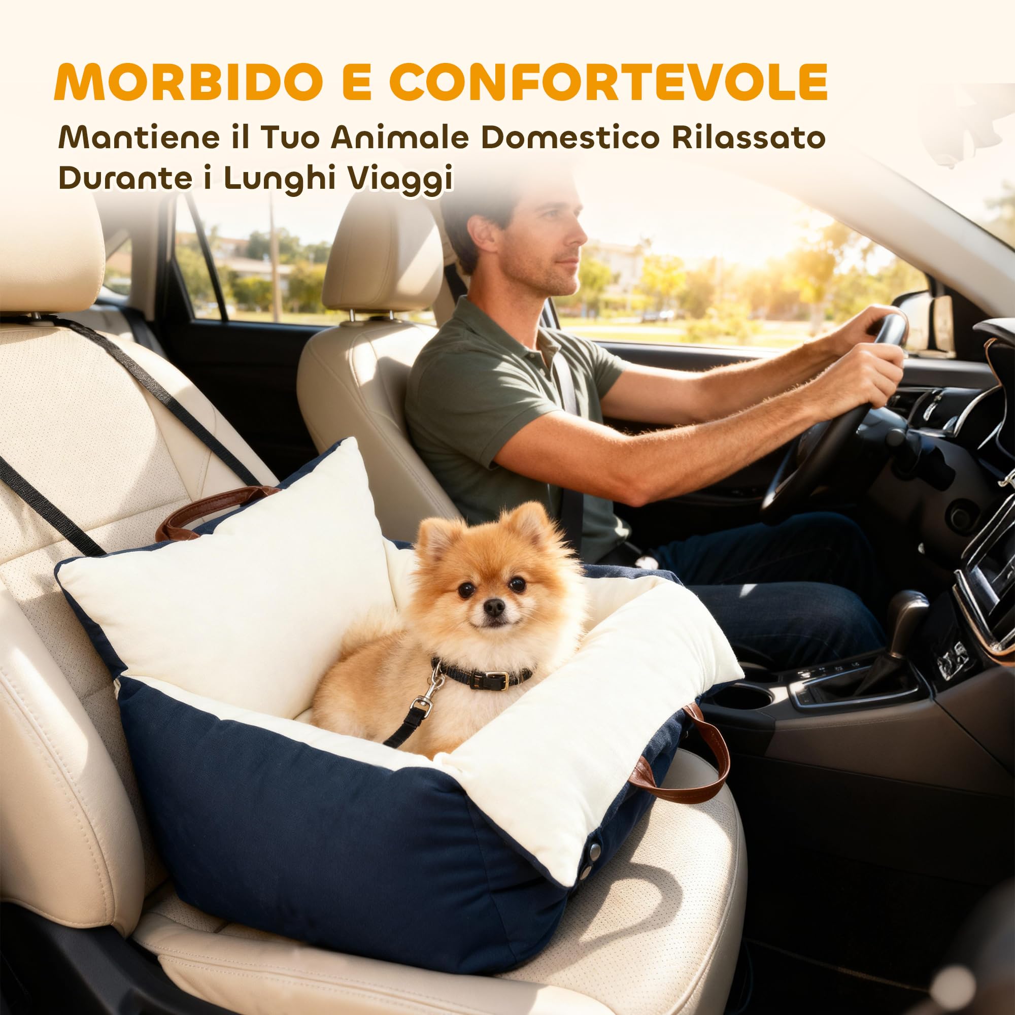 PawHut Seggiolino Auto per Cani Piccoli con Guinzaglio di Sicurezza, Lettino per Cani da Viaggio e Trasportino per Animali Domestici, Sfoderabile e Lavabile, Blu Navy