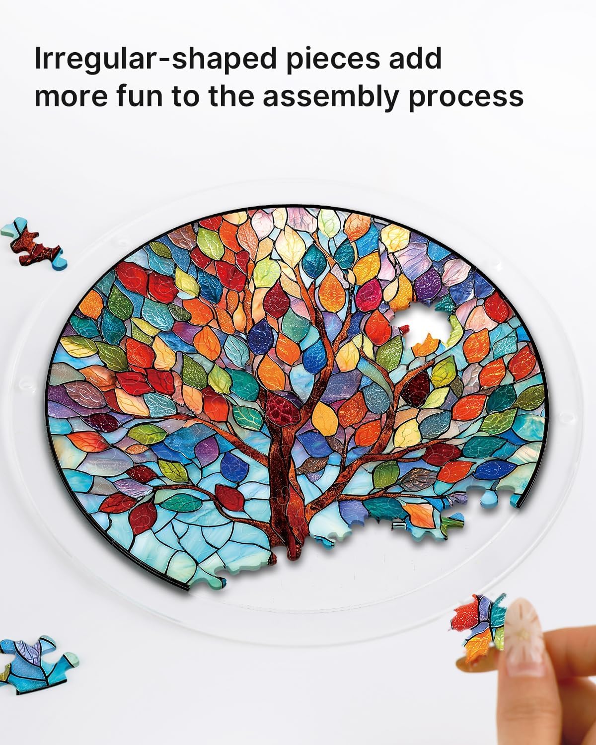 Acrylic Jigsaw Puzzle Suncatcher, 20cm/7.9in Acrylic Puzzle Sun Catcher, for Doors Garden and Window Hanging&Birthday Gift (Vivid Tree) — view 4
