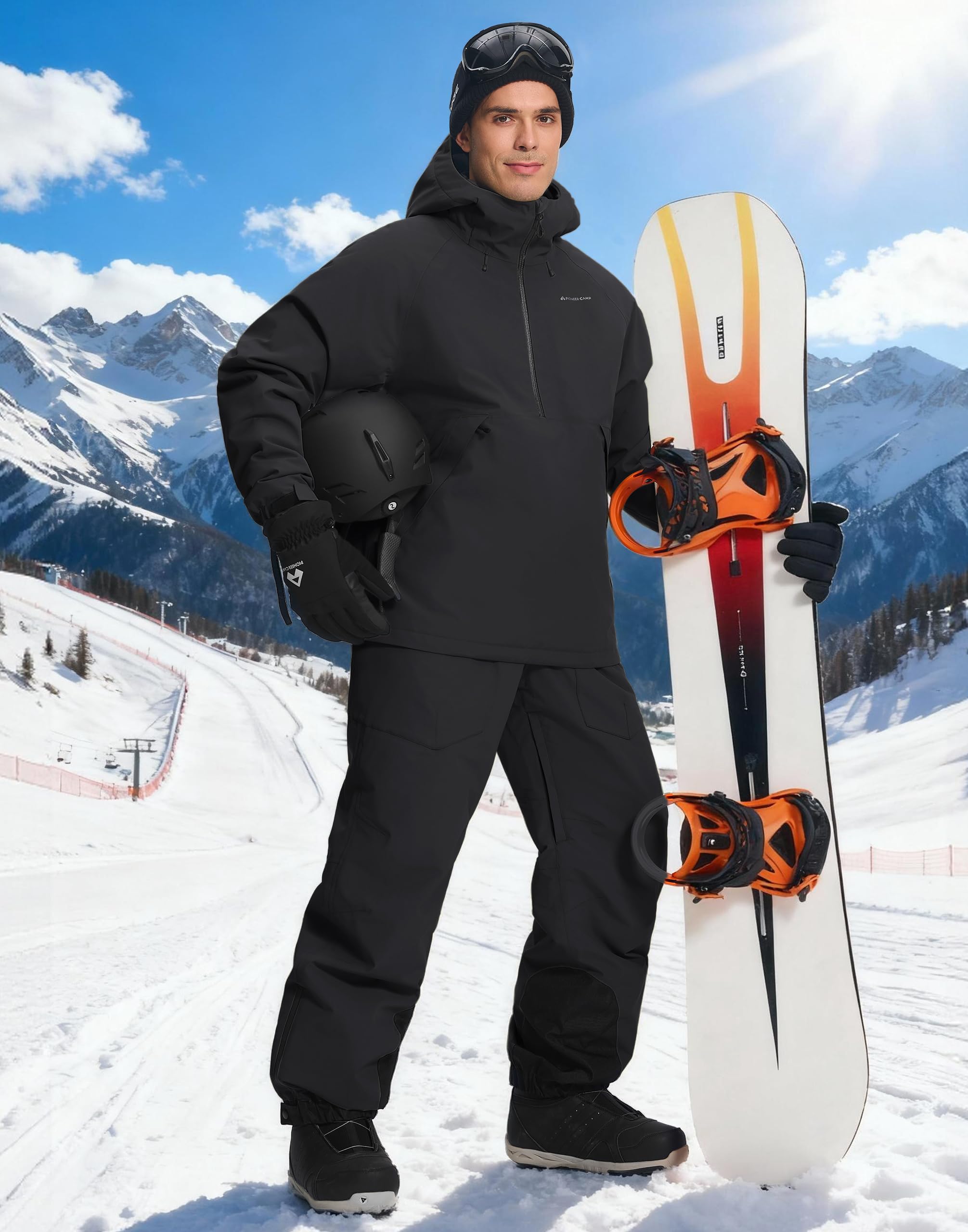 Pioneer Camp Skihose Herren Baggy Wasserdicht 15000mm - Ski Hose mit Verstellbaren Trägern & Belüftung - Snowboard Hose Herren für Tiefschnee - Atmungsaktiv 7000g/㎡, Winddicht, Robust