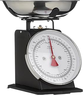Premier Housewares Retro Kitchen Scales with Bowl Stainless Steel Food Cooking Scales 5kg Food Scales Weighing Kitchen Scale Bowl Black 26x22 x21