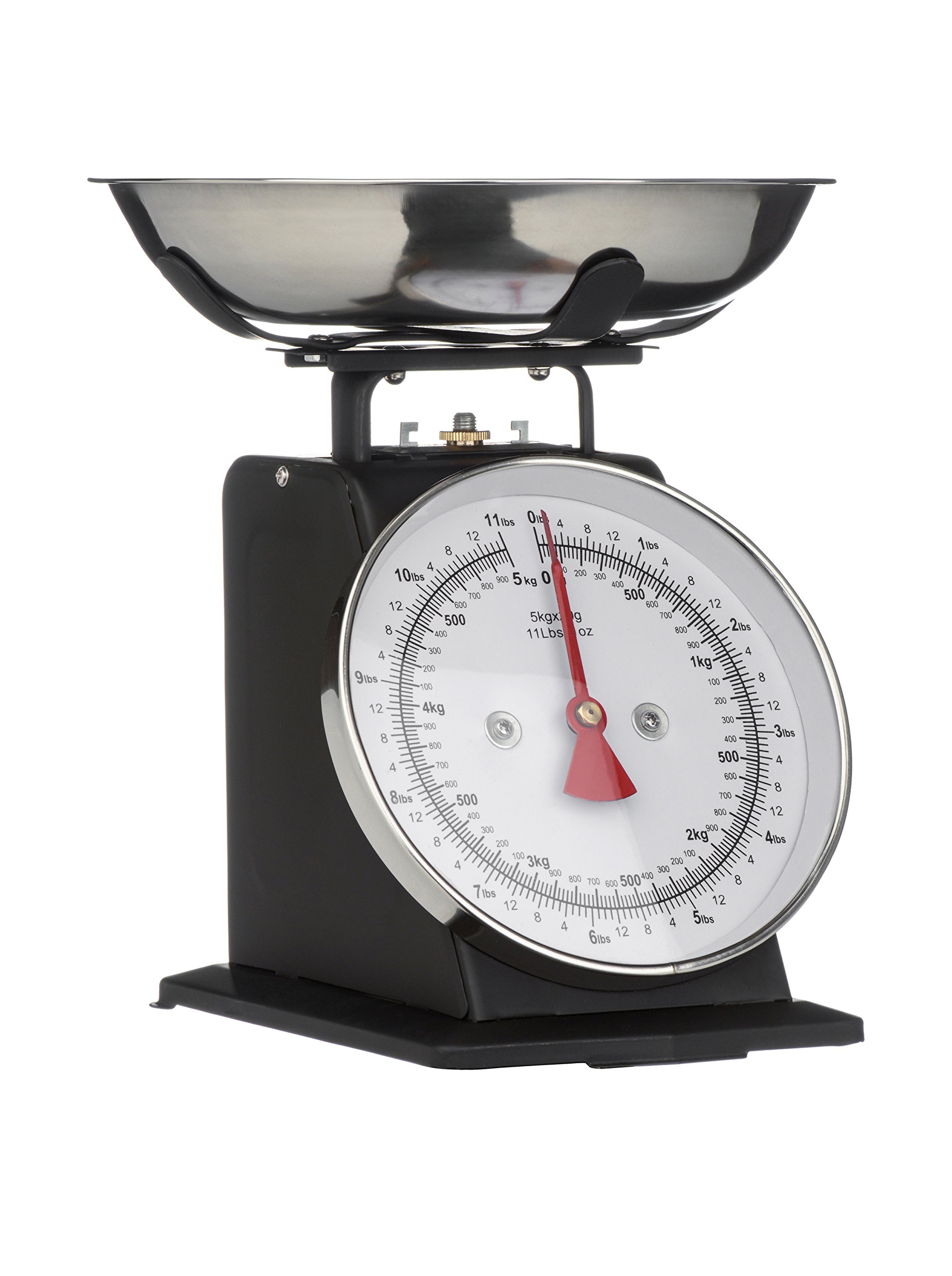 PremierHousewares Retro Kitchen Scales with Bowl Stainless Steel Food Cooking Scales 5kg Food Scales Weighing Kitchen Scale Bowl Black 26x22 x21