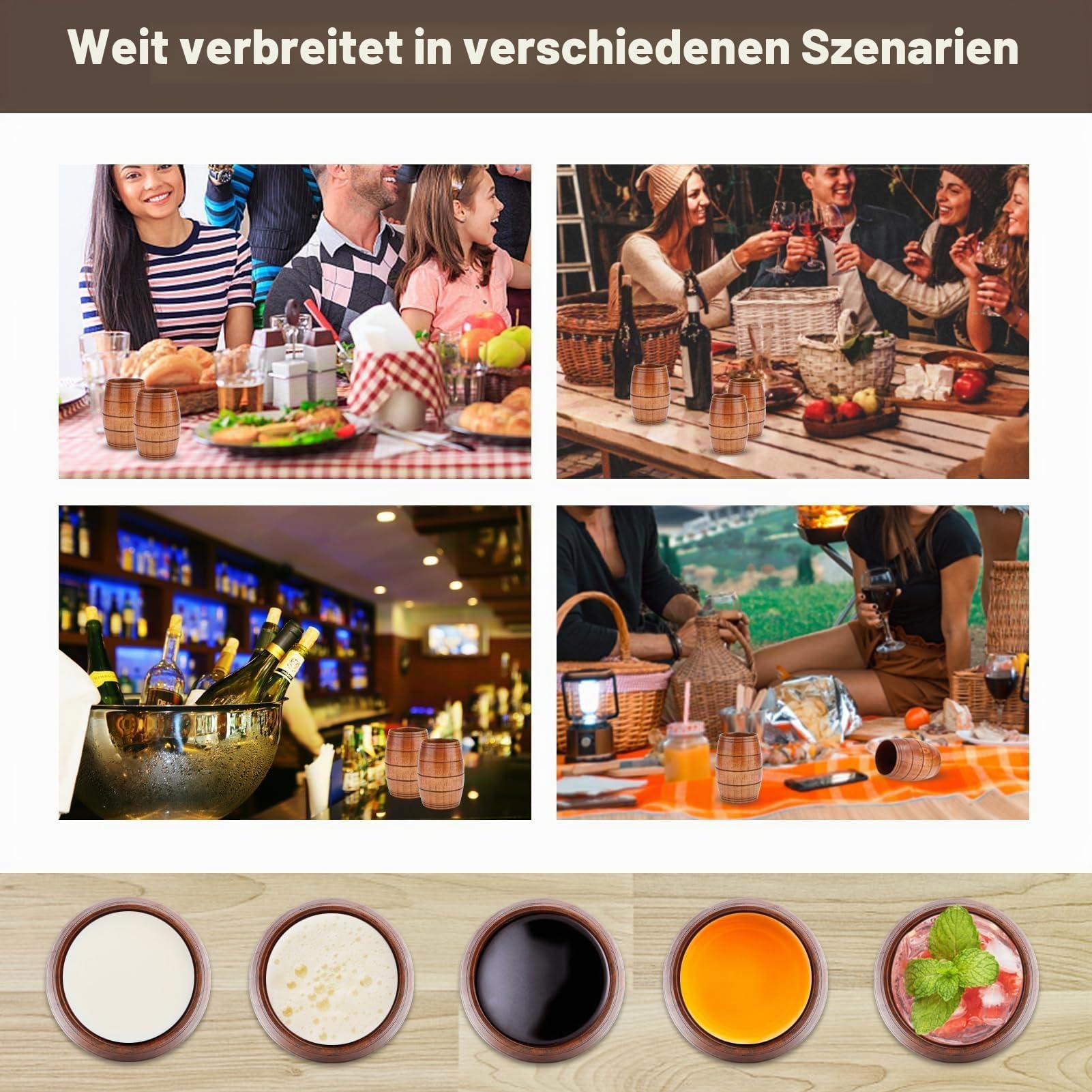 Holz-Kaffeetasse, Bierkrug und Trinkbecher aus umweltfreundlichem Holz, Deko-Becher für Camping
