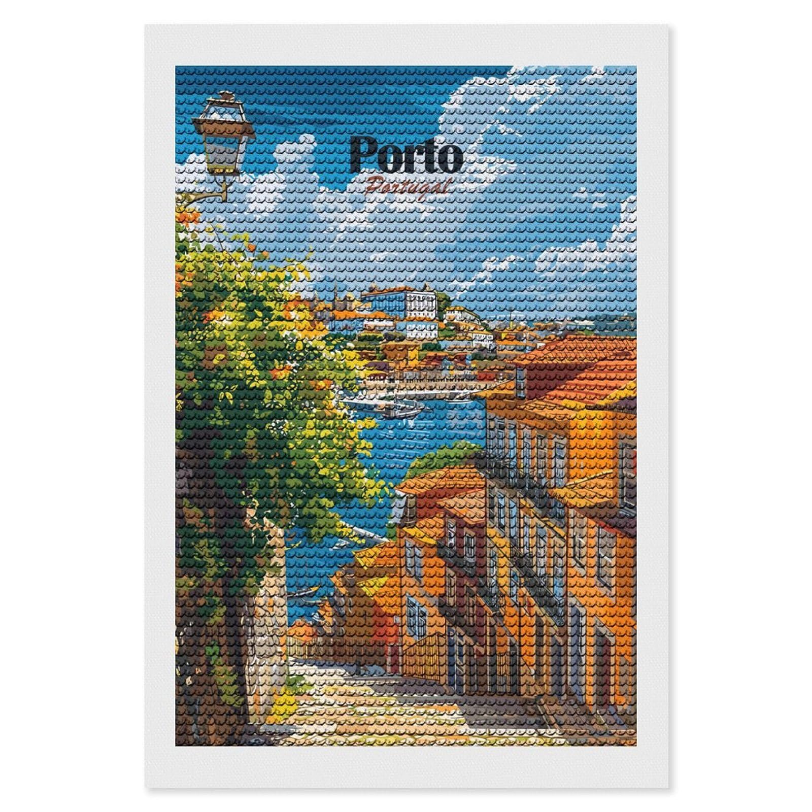 Junmoney Porto, Portugal Travel Diamond Painting Canvas Set 8"x12", for Women, Mindful Craft Activity, Cosy Home Accent, Festive Craft Gift