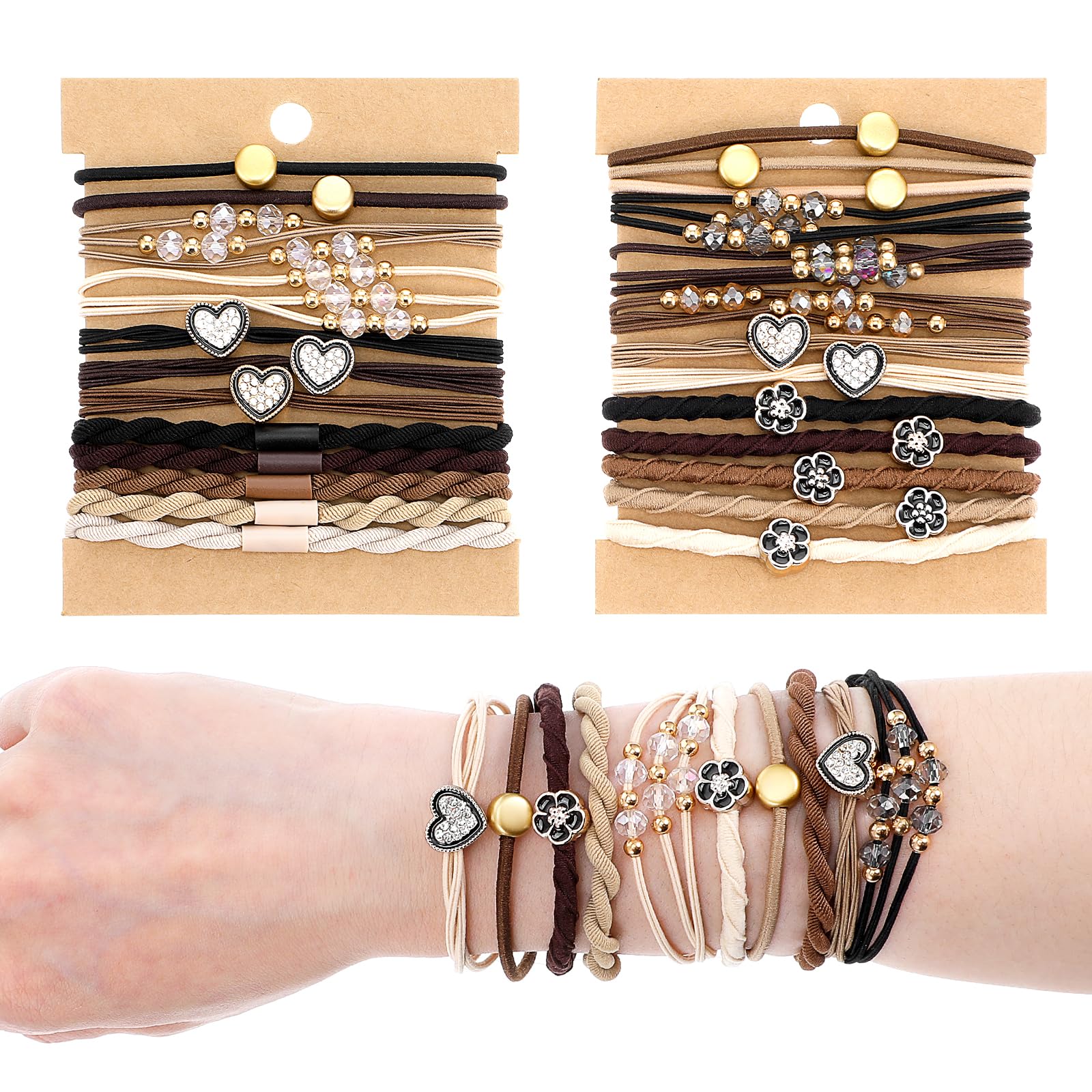 25pcs Boho Hair Tie Bracelets for Women & Girls, Ymapinc 5 Styles Adjustable No Damage Elastic Hair Accessories, Non-Slip Ponytail Holders for Thin