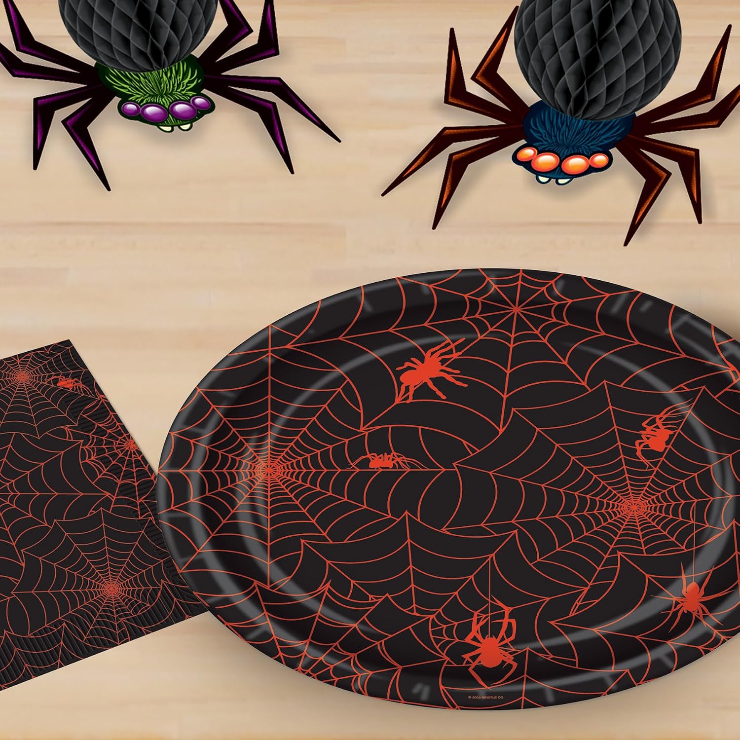 Beistle Set of 16 Halloween Tableware Spider Web Paper Plates, 9”- Black and Orange Disposable Spooky Party Supplies