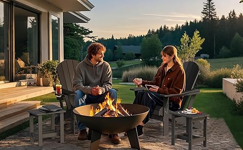 Miniatura 8 de Silla Adirondack de plástico HDPE, silla Adirondack plegable resistente a la intemperie con soporte para tazas, silla de madera texturizada para