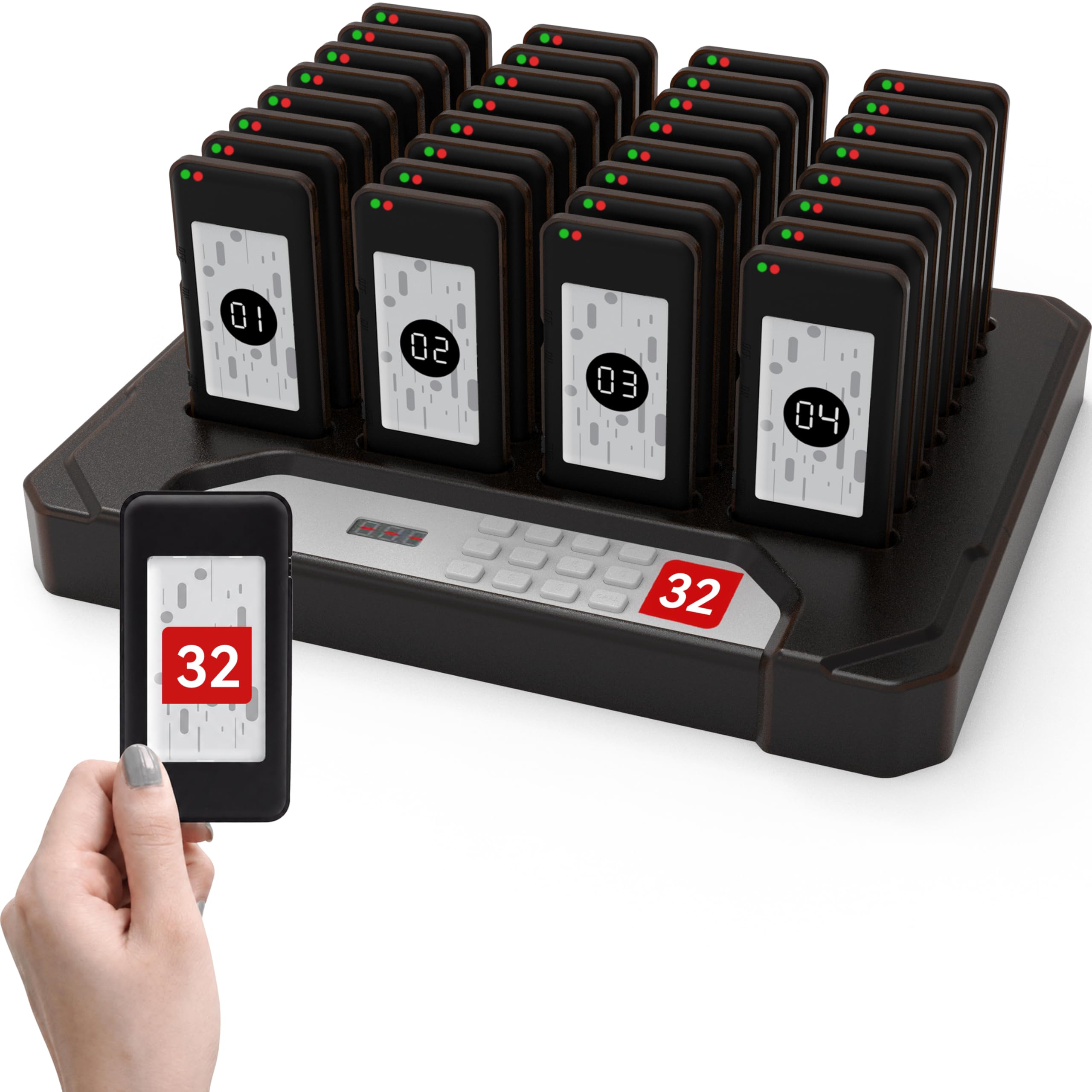 32 pc Lineup Waiting Queue Pagers for Restaurants Paging System Coast Buzzer Beep Buzzer Signal Calling Customer Service