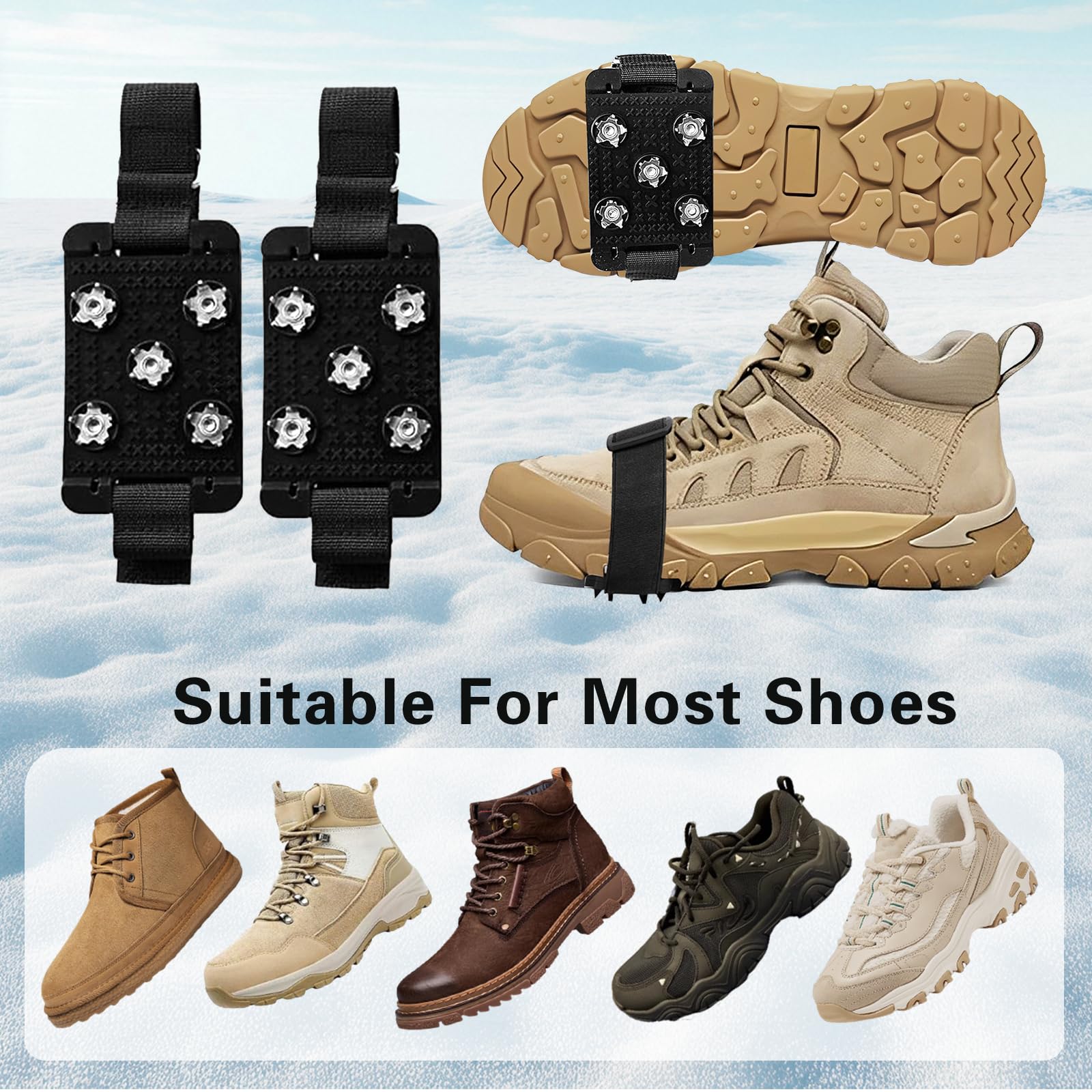 Crampones Nieve Hielo 5 Dientes Antideslizantes para Botas Senderismo Pesca Escalada Montañismo
