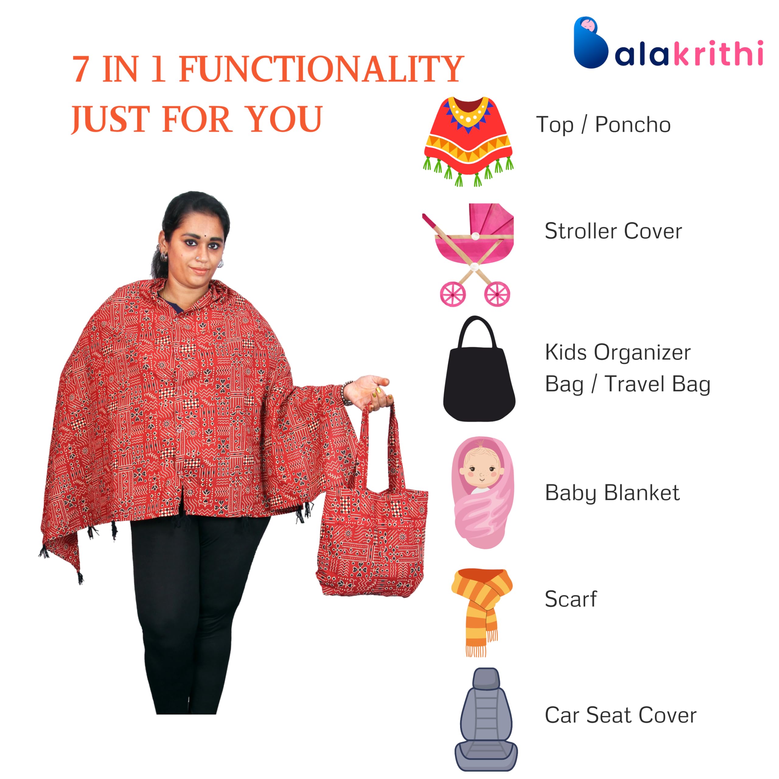 Balakrithi Breastfeeding Shawl | Nursing Cover for Feeding Mom | Multi-Use Feeding Apron for Mother - Image 3 thumbnail