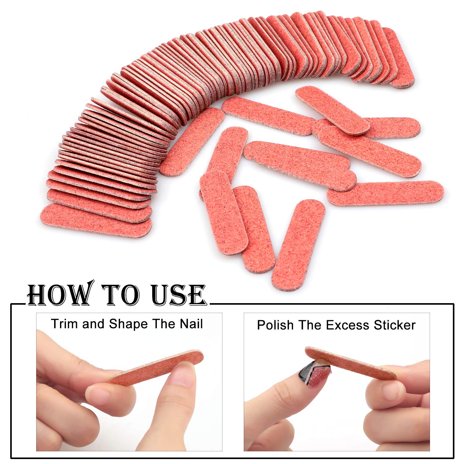 100 Pcs Mini Nail Files Bulk, Mwoot Disposable Double Sided Emery Board 180/240 Grit, Fingernail Nail File Buffer Set Manicure Tool for Natural Acrylic Fake Nails Home and Salon Use (Amber Color)