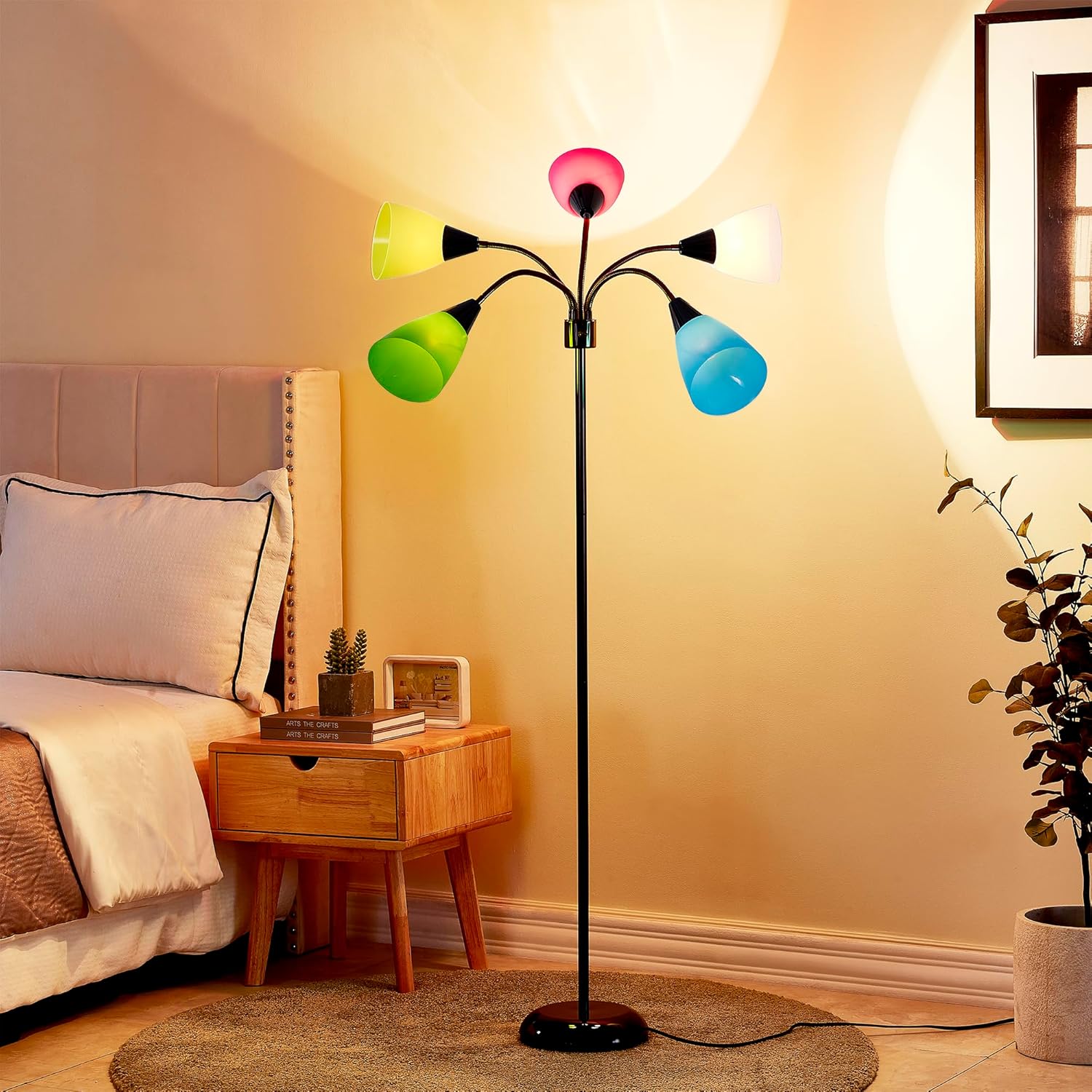 Medusa Modern Decor Floor Lamp, Multi Head Adjustable Gooseneck Bright Light Lamps for Reading, Colorful Tall Standing Tree Floor Lamps for Living Room Bedroom Office Kids Classroom, Black