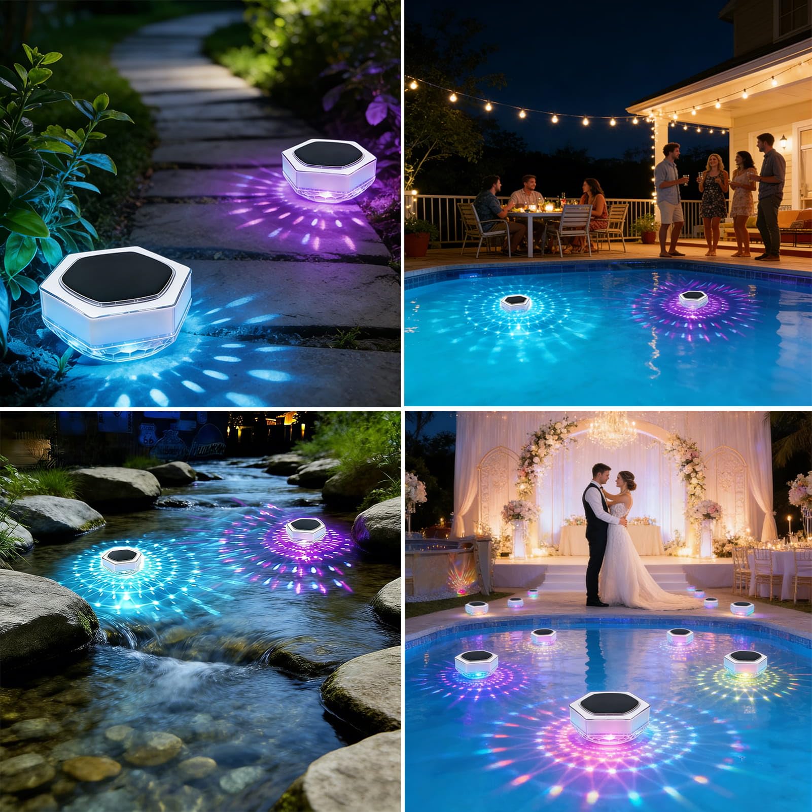 Dekofun 2 Pieza Luces Flotantes Piscina Solares, Luz Solar Piscina LED con Control Remoto, RGB 7 Colores, Temporizador, IP68 Impermeable Luz piscinas Sumergible sin Cable para Bañera Jardín Florero — view 2
