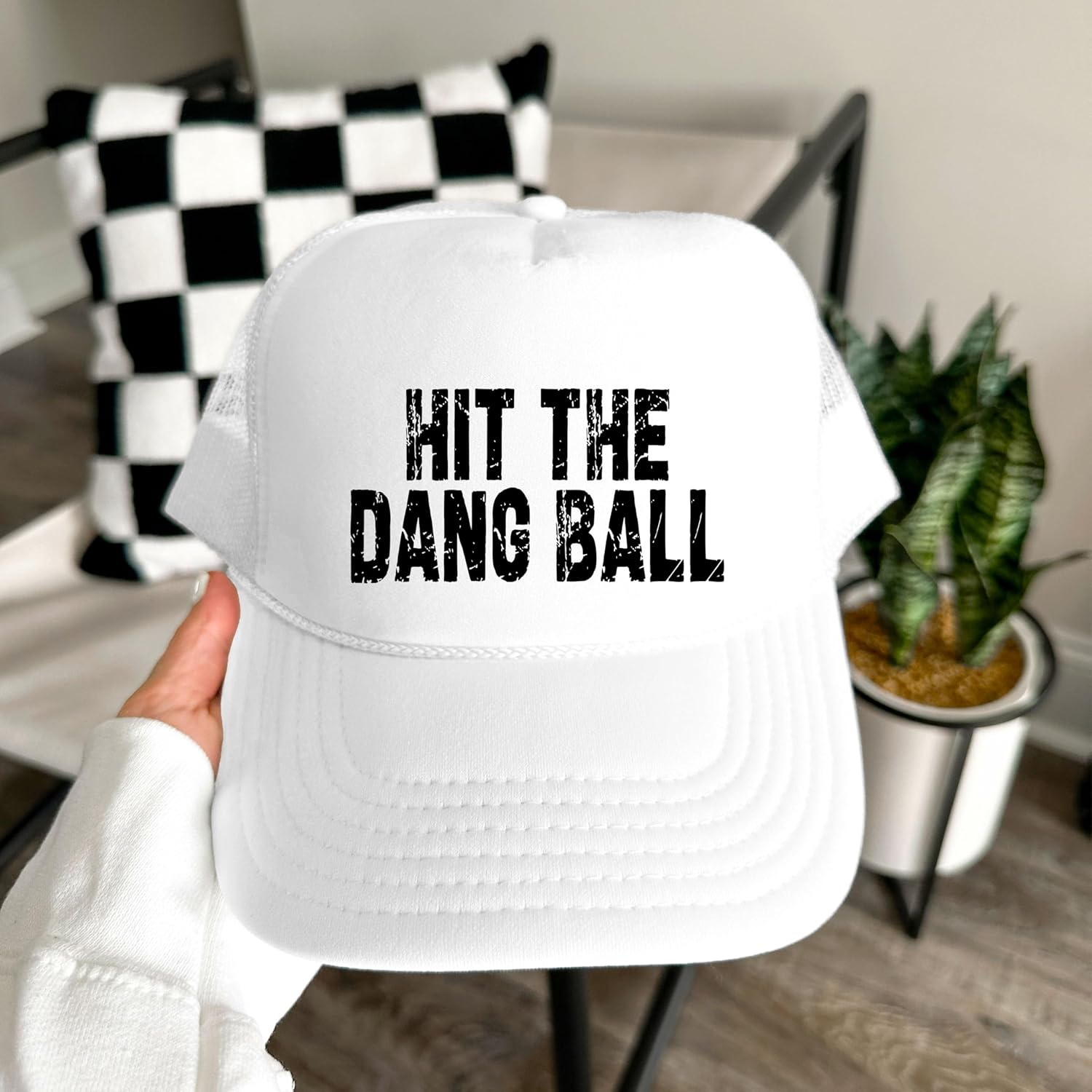 Hit The Dang Ball Trucker Hat for Women Sporty Baseball Foam Front Classic 5 Panel Mesh Snapback - Image 3