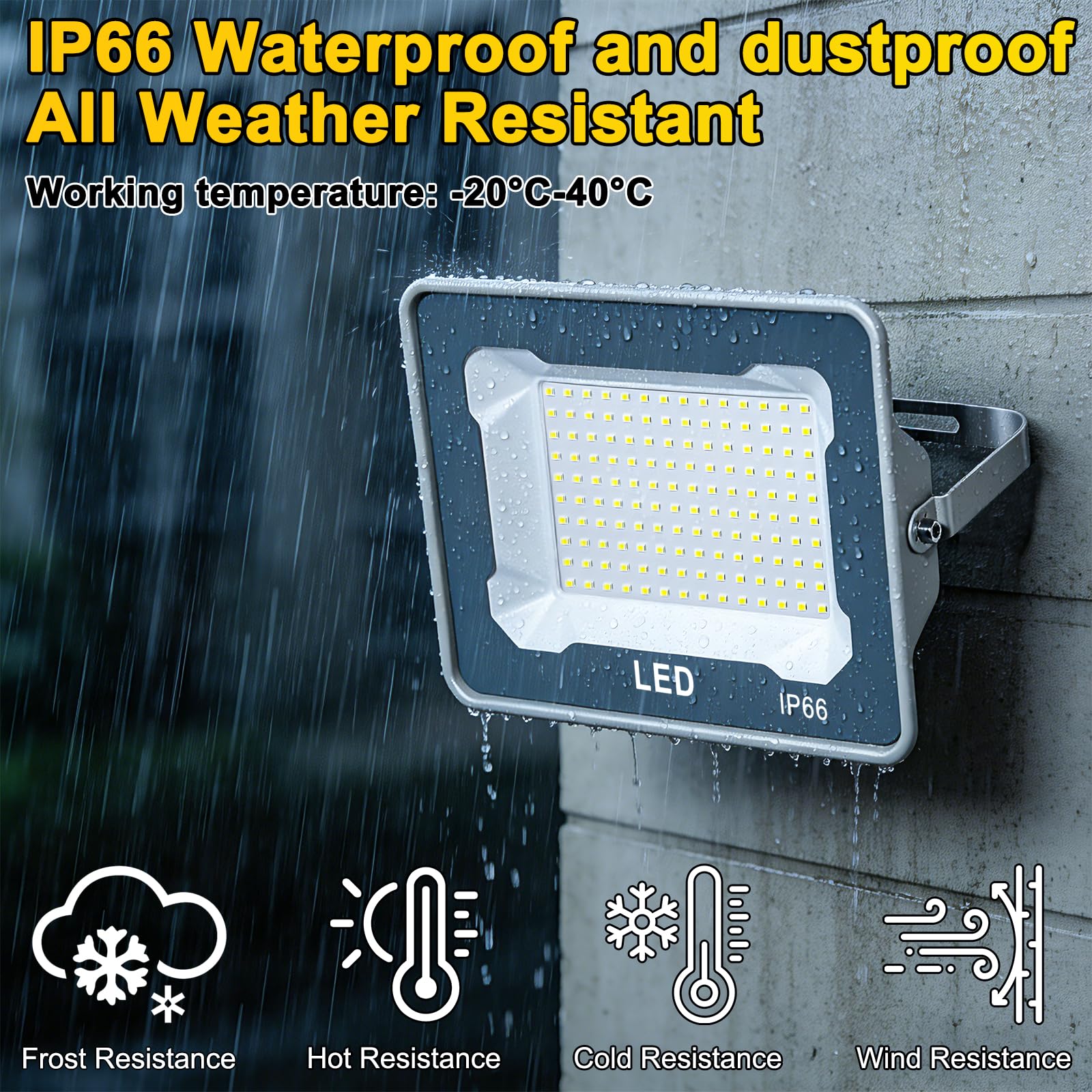 CREATESTAR Faretto Led da Esterno 300W, Faretti Led Esterni 6500K 30000LM luce bianca fredda, IP66 Impermeabile Faro Esterno per sportivo magazzino garage giardino parcheggio campo cortile 1 Pezzi