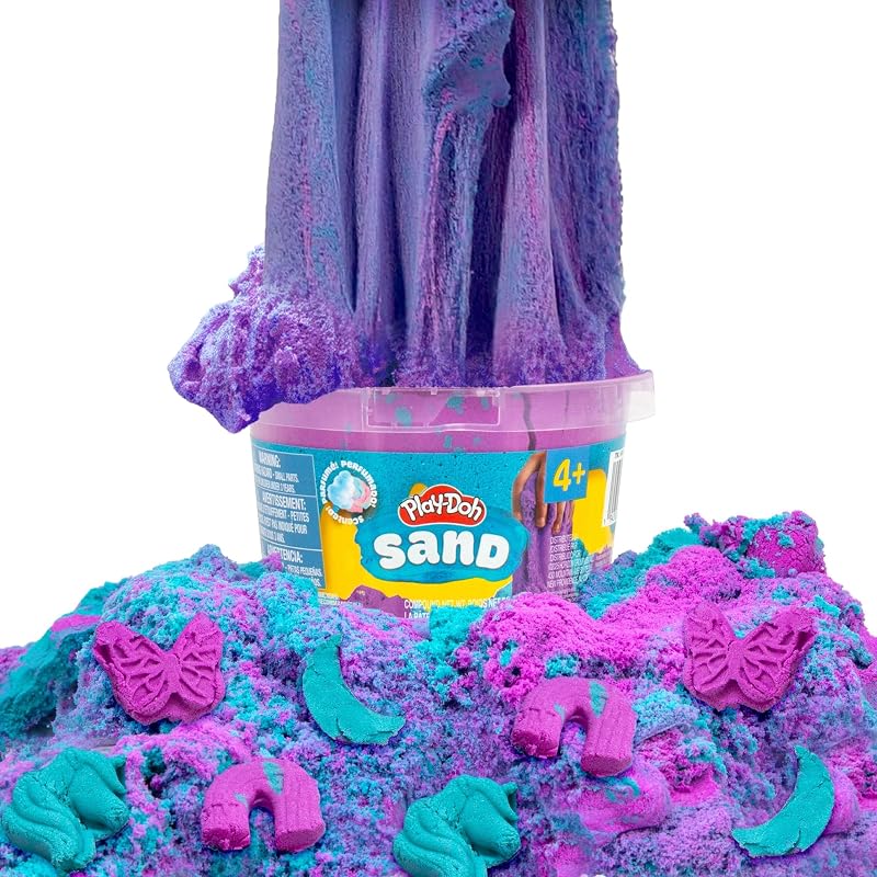 Sand Slime Bucket, Teal and Purple, Cotton Candy Scented, 1.5 Pounds of Play Sand in Resealable Bucket with Magical Molds on the Lid, Creativity for Kids Sensory Toys