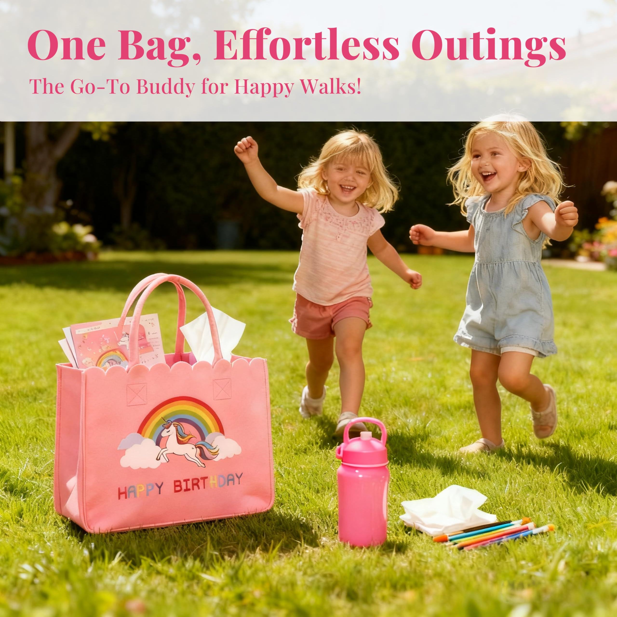 Crisky Felt Unicorn Gift Bag for Girls, Reusable Unicorn Birthday Gift Bags for Girls with Birthday Card, Pink Tote Bag for 4th 5th 6th 7th 8th 9th 10th Bday Party Decorations Gifts Ideas