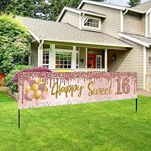 Excelloon Sweet 16 Party Decorations for Girls, Pink Rose Gold Happy 16th Birthday Yard Banner Party Supplies, 16 Year Old Teenager Bday Background Sign for Outdoor Indoor