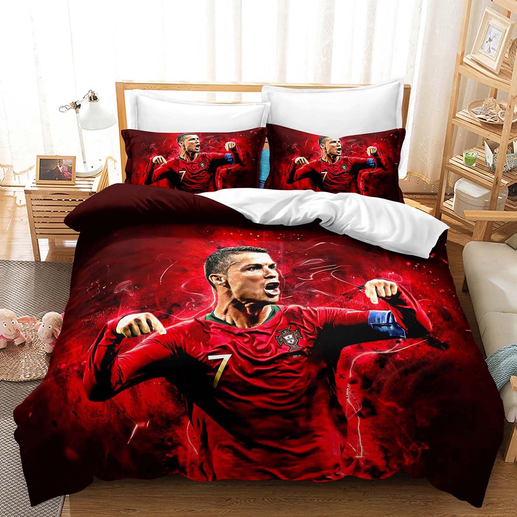 Football Duvet Cover Full Microfiber Bedding Set 3PC Kids Comforter Cover Set, Lightweight Soft Zipper Breathable Closure - Duvet Cover Full 80""x90""