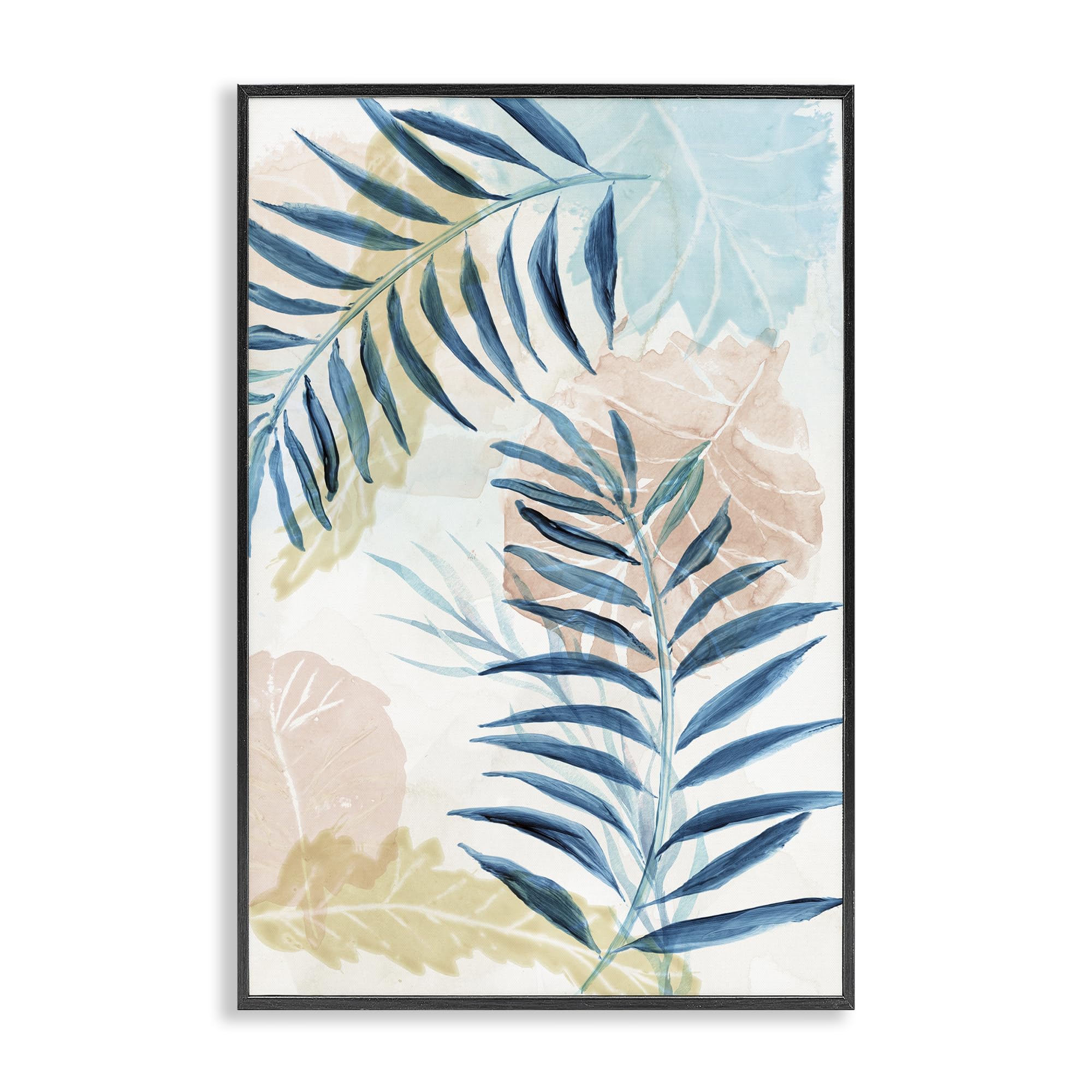 Stupell Industries Pastel Blue Palm Fronds_v1 'Blue Palm Fronds In Pastel Haze', Framed Giclee Art, Black, 16 X 24 Inches, Easy To Hang And Sturdy, Made In Usa, By Nan