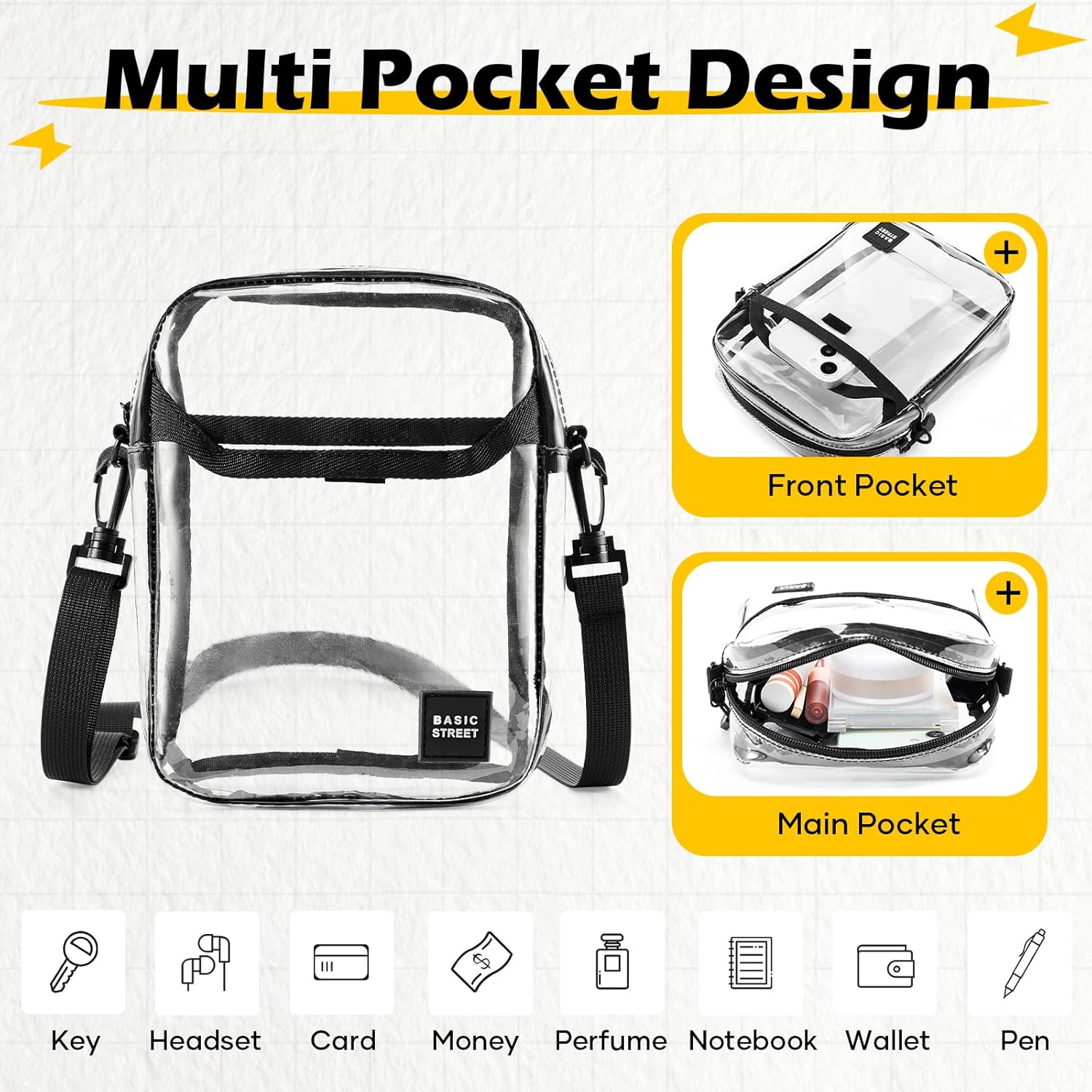 SEAFEW Clear Mini Crossbody Bag Shoulder Bag for Men, Small Messenger Satchel Bag for Women - Image 5