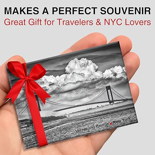Miniatura 7 de Imán Verrazzano Bridge NYC – Recuerdo de metal blanco y negro de 3.5 x 2.5 pulgadas con foto Cloudscape de alta resolución – Colección ArtMalore New
