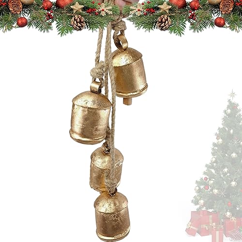 Miniatura 9 de BELLUXE - Juego de 4 campanas de vaca Harmony, vintage, hechas a mano, rústicas, de la suerte, para colgar en cuerda