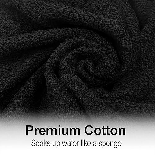 Miniatura 2 de Eurow Toallas de algodón para salón, suaves y absorbentes, 16 x 27 pulgadas, color negro, paquete de 24