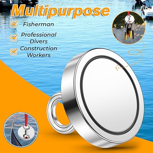 Miniatura 18 de VNDUEEY Imanes de pesca de neodimio, fuerza de tracción de 200 libras, imán de tierras raras con perno de ojo avellanado para recuperar en el lago