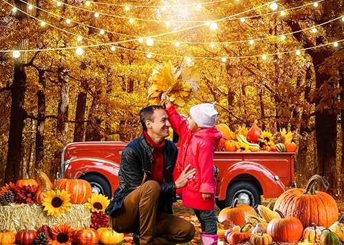 Miniatura 5 de LYCGS Fondo de fotografía de otoño de 7 x 5 pies, telón de fondo para fiesta de Acción de Gracias, bosque de otoño, hoja de arce, girasol, calabaza,