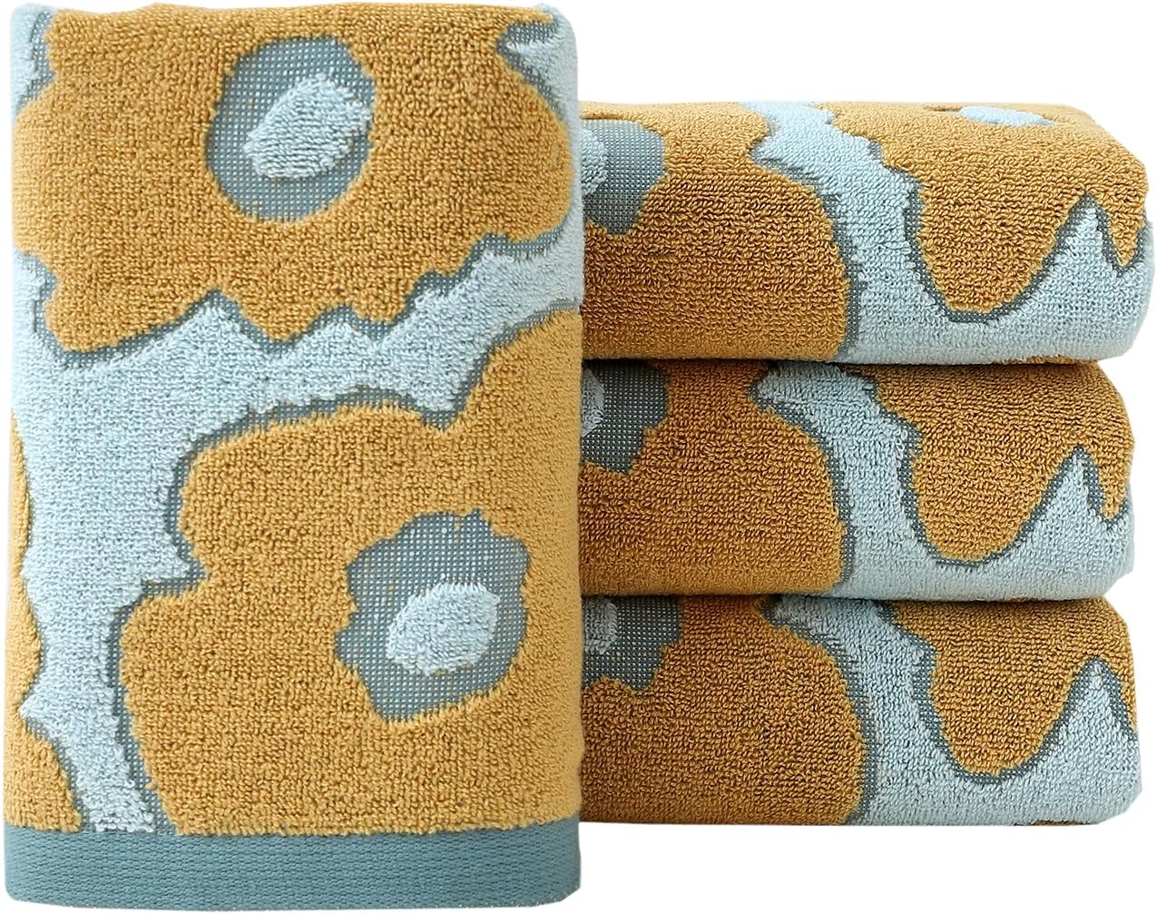 Pidada Hand Towels Set of 4 Floral Pattern 100% Cotton Absorbent Soft Decorative Towel for Bathroom (Pink)