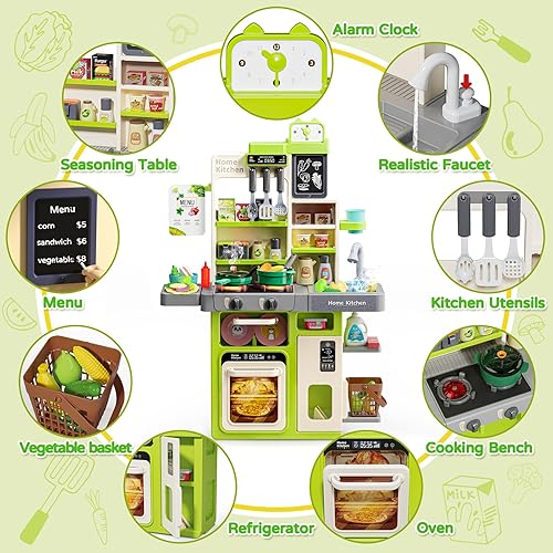 Miniatura 3 de Letapapa Juego de cocina para niños, juguetes de cocina con sonido y luz realistas, estufa de cocina, fregadero, accesorios de cocina y accesorios