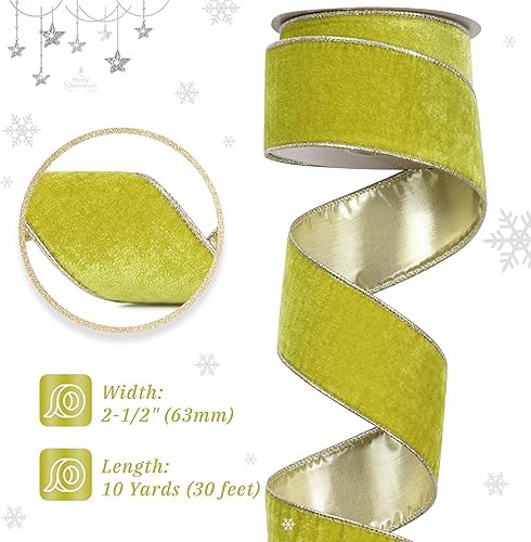 Miniatura 8 de Cinta de terciopelo azul polvoriento con alambre de 2.5 pulgadas x 10 yardas, cinta azul de Navidad con alambre con parte trasera metálica plateada