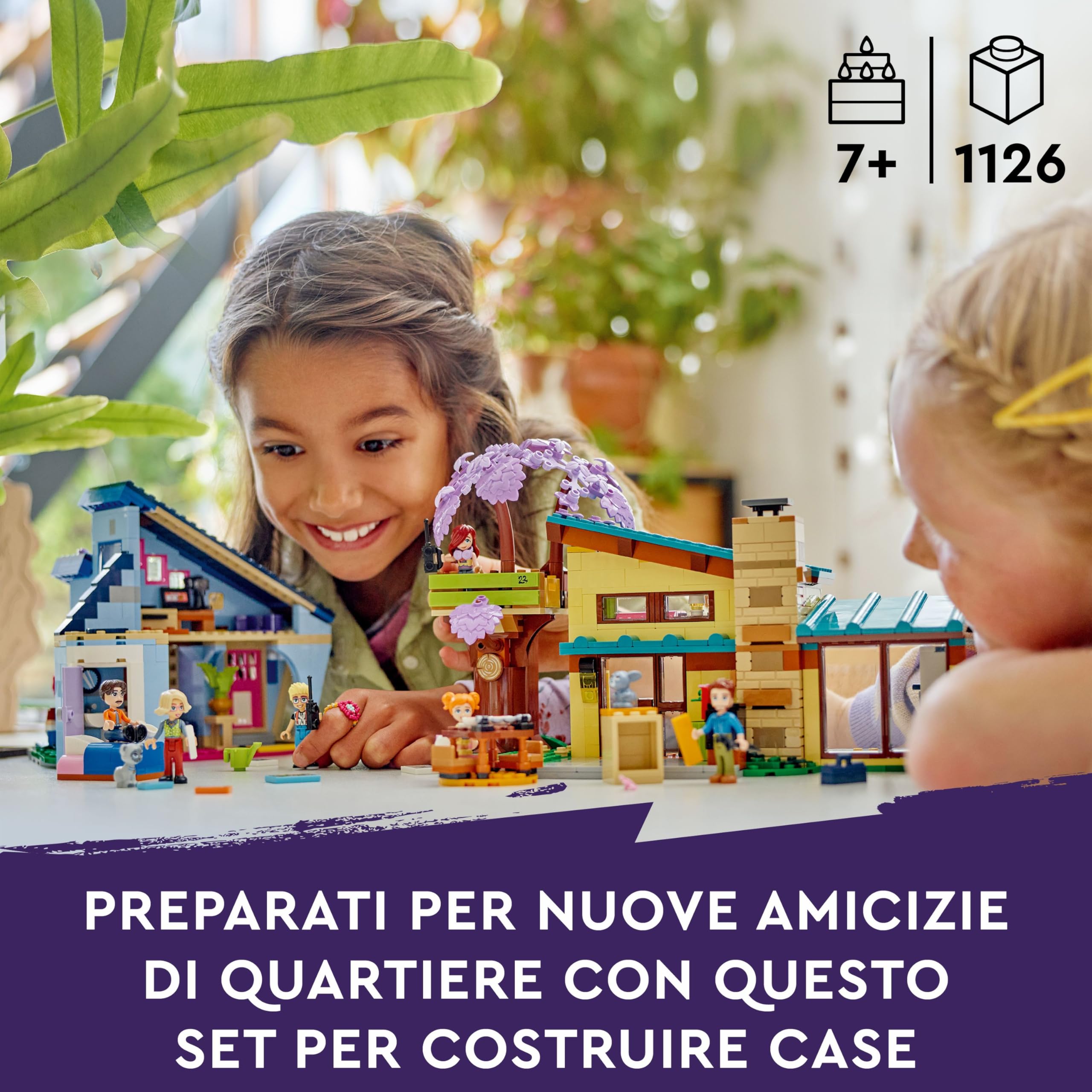 LEGO Friends Le Case di Olly e Paisley, Giochi per Bambine e Bambini da 7 Anni in su con 2 Casa Giocattolo da Costruire, Casa sull'Albero, 5 Mini Bamboline, 1 Micro-Doll e 2 Animali Domestici 42620