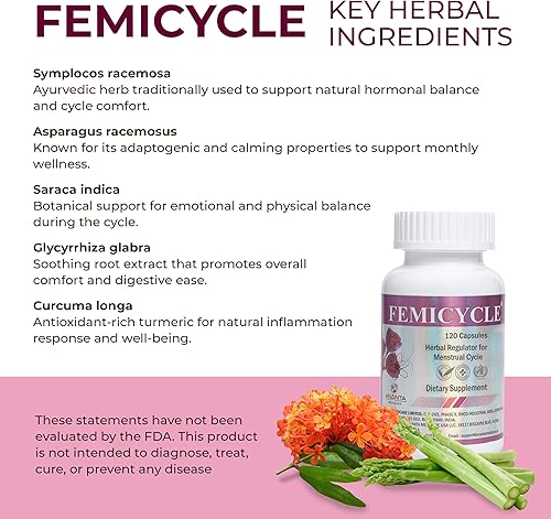 Miniatura 9 de FEMICYCLE - Fórmula herbaria Regula el Ciclo Menstrual, 120 Cápsulas