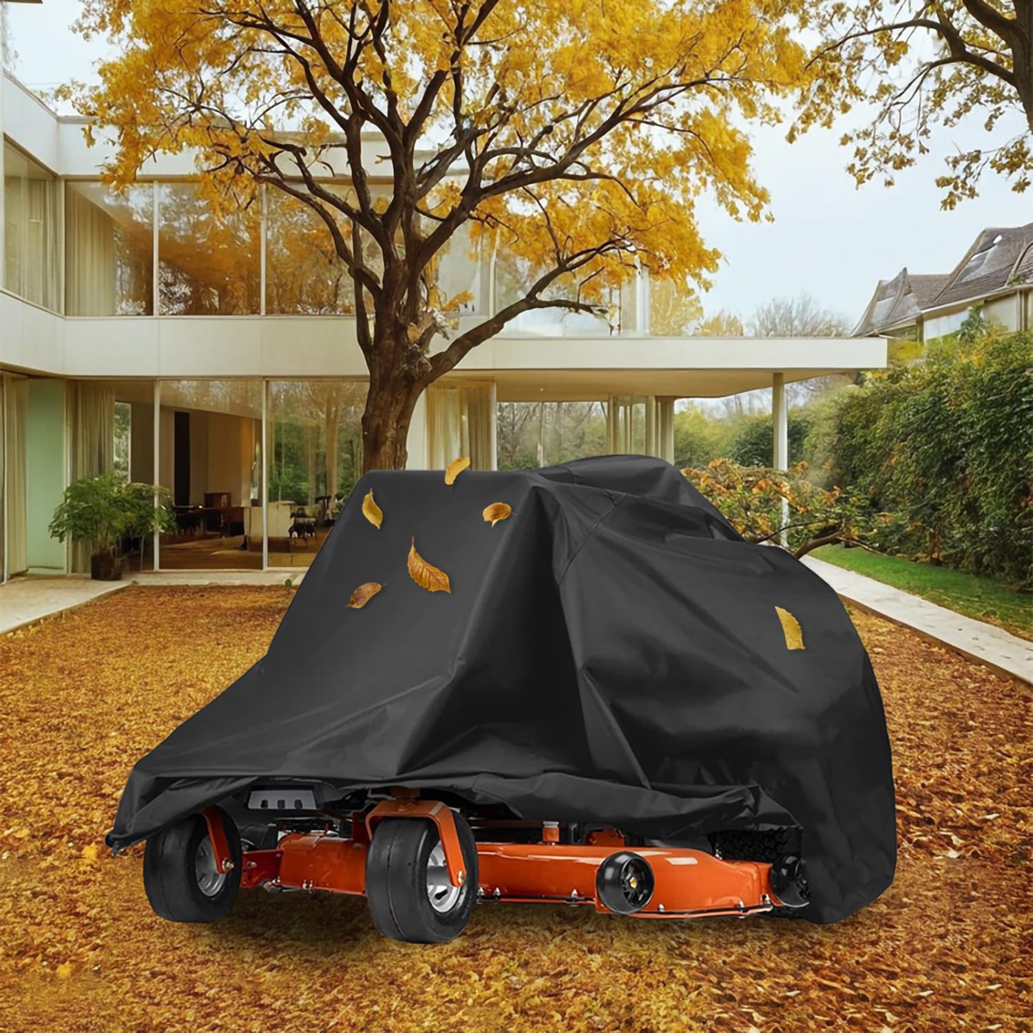 Rasenmäher-Abdeckung 200 × 117 × 140 cm – Strapazierfähige Abdeckung für Zero-Turn & Aufsitzmäher, 420D Oxford-Gewebe, Schwarz