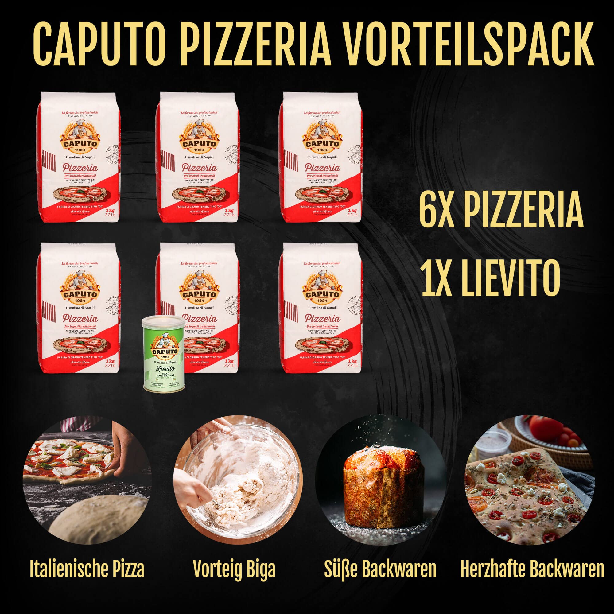 Caputo - DELICRET - 6x 1kg Mehl Pizzeria [Pizzamehl Typ 00] + 1x 100g Lievito Trockenhefe