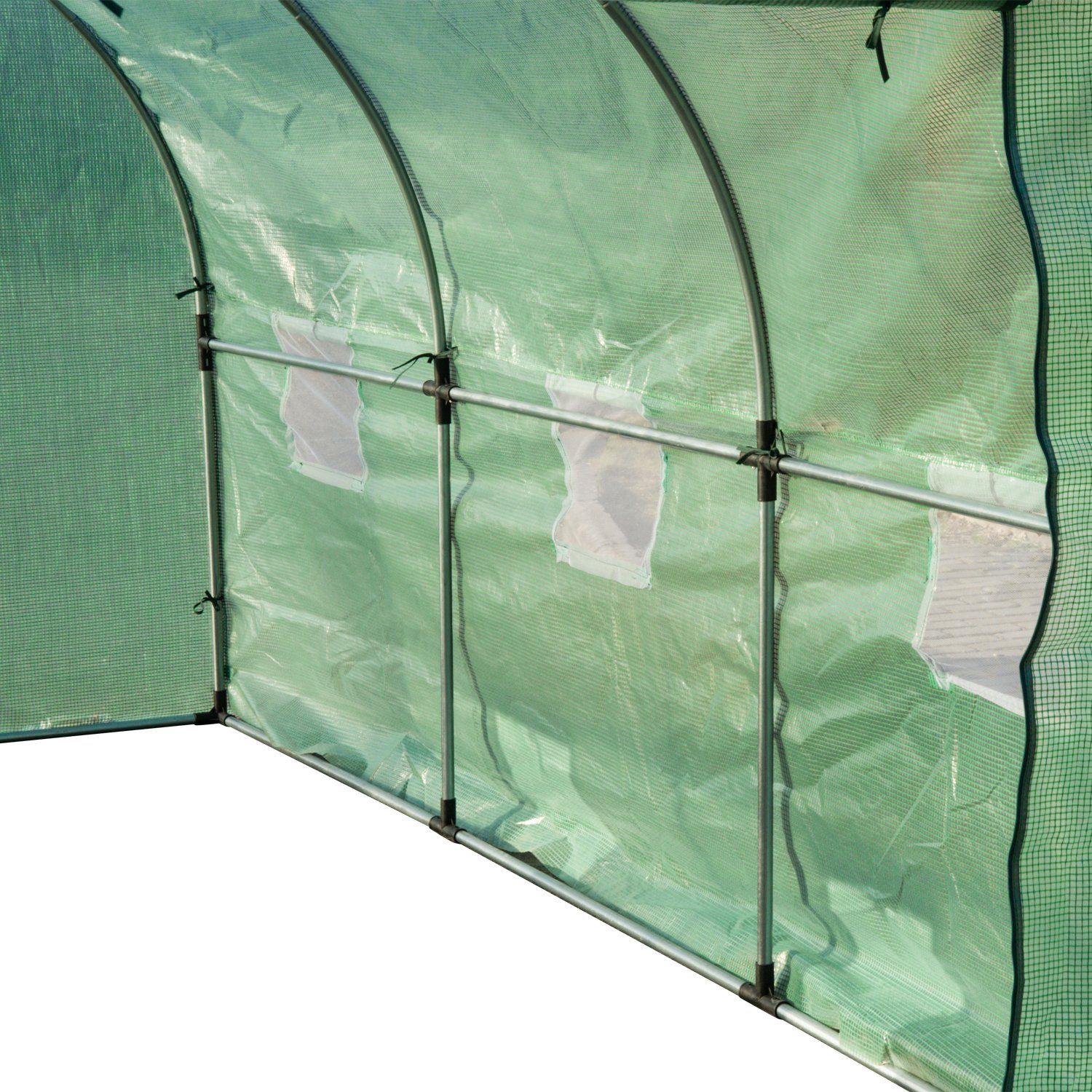 Outsunny Invernadero de Jardín Huerto Tipo Túnel 6 Ventanas Cultivos Plantas y Verduras Cubierta PE 140g/㎡ Impermeable 4x2x1.9m Acero