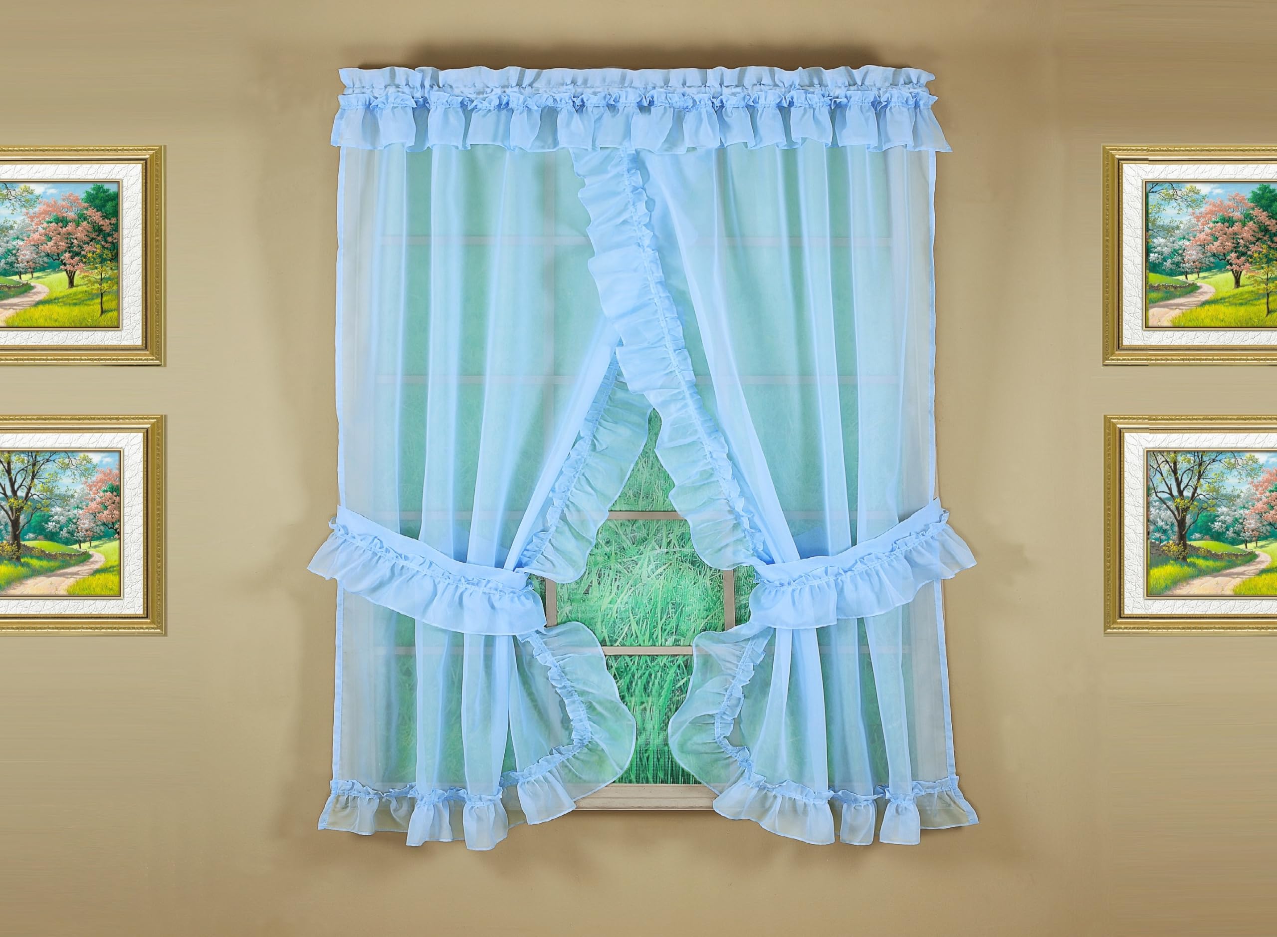 Today's Curtain, Emelia Priscilla Sheer Pair 60" W x 63" L, Sky Blue, 5-Piece-Set