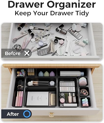 Miniatura 4 de Juego de 25 organizadores de cajones de plástico, 4 tamaños, organizador de tocador y maquillaje, bandejas organizadoras de cajones de escritorio y
