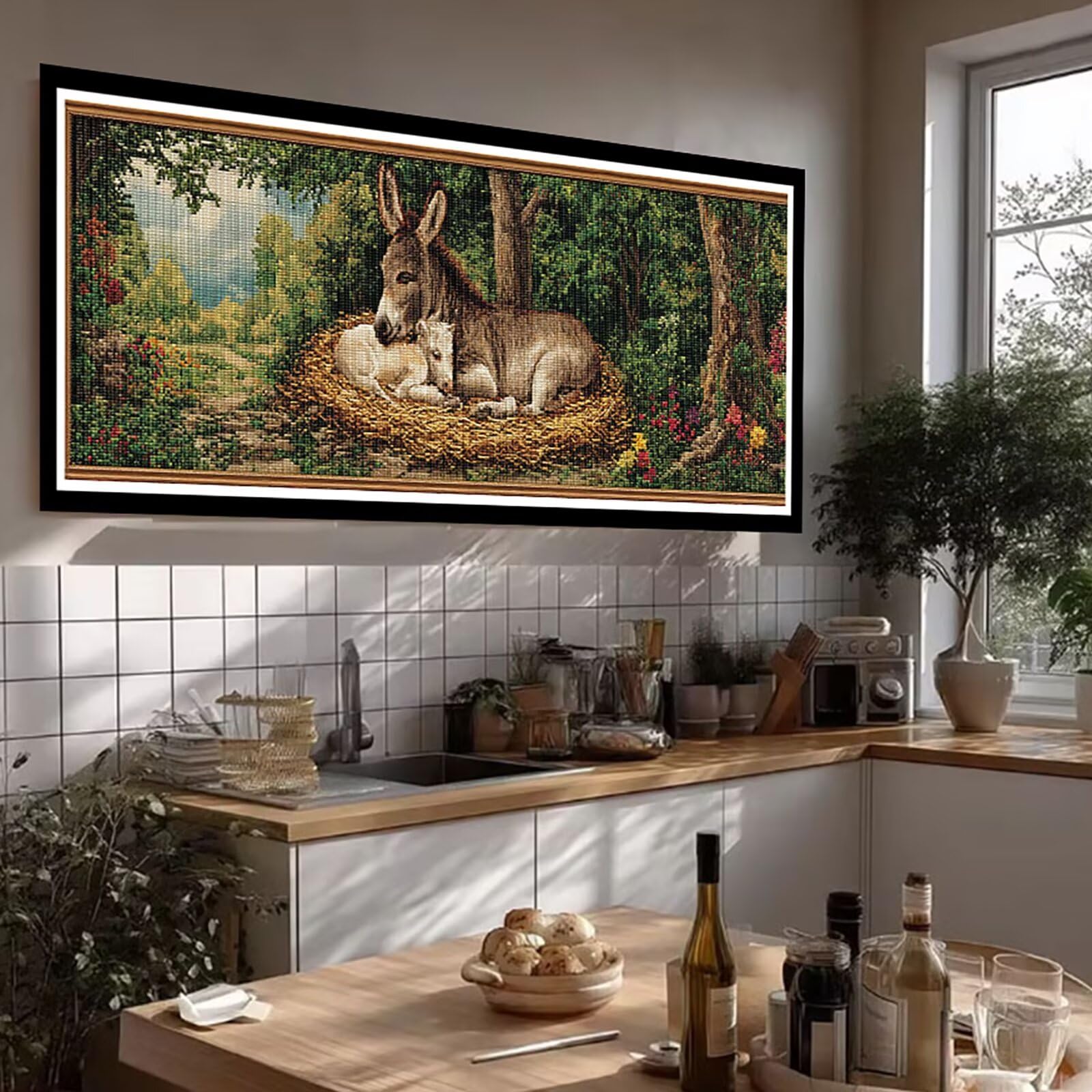 5D DIY Farma Diament Malarstwo Duży rozmiar 100x300cm, Diament Malarstwo Dorosły Osioł, Diamentowe Malarstwo Haft Ścieg krzyżykowy Rhinestone Zestaw Kreatywny Diament Dekoracja wnętrz TU0N-464