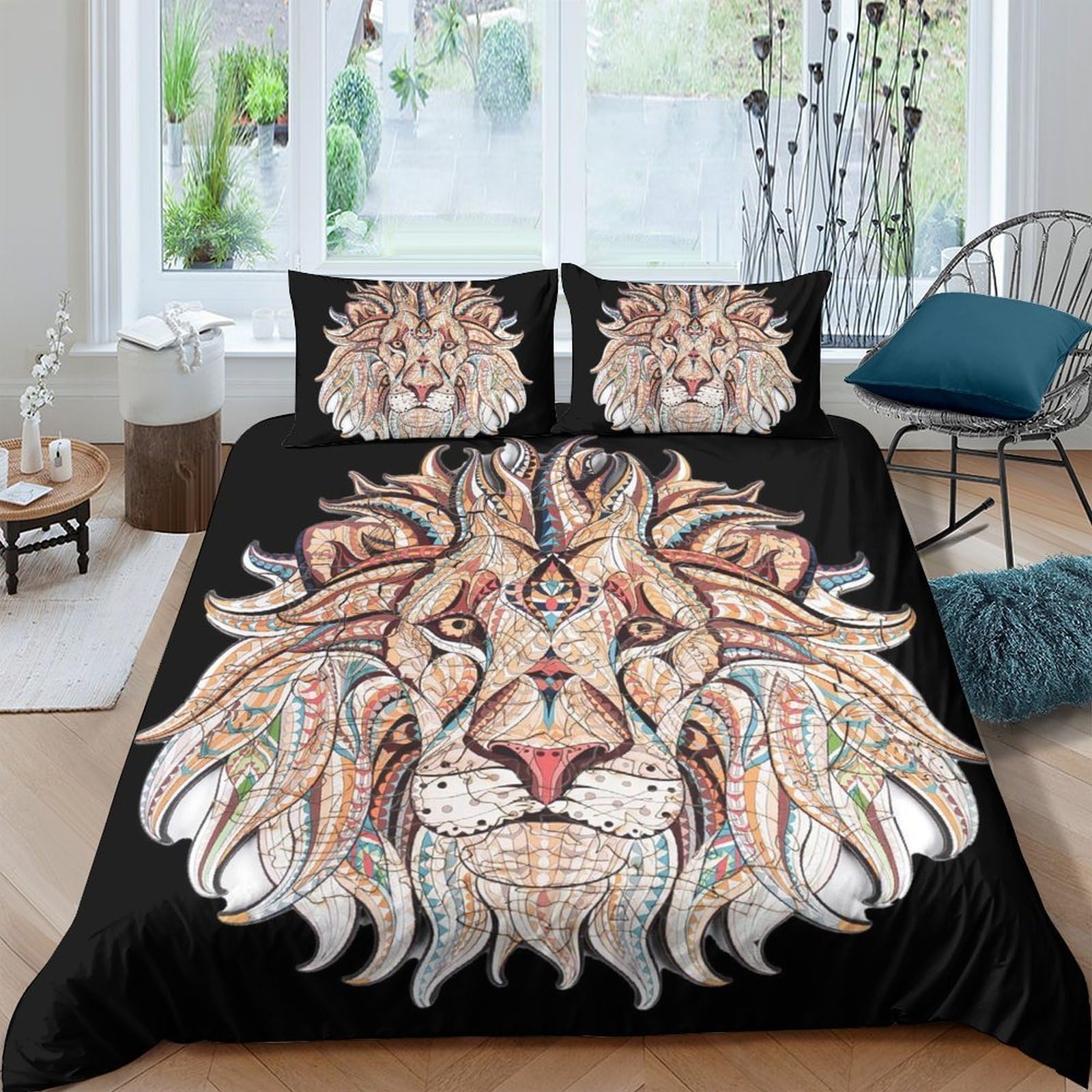 Ctjqhvkz Style-5 3D Printed Lion Mandala Fitted Sheet Microfiber Soft Animal Bed Cover For Bedroom Dorm Mattress Protection Decor Single（135X200cm）
