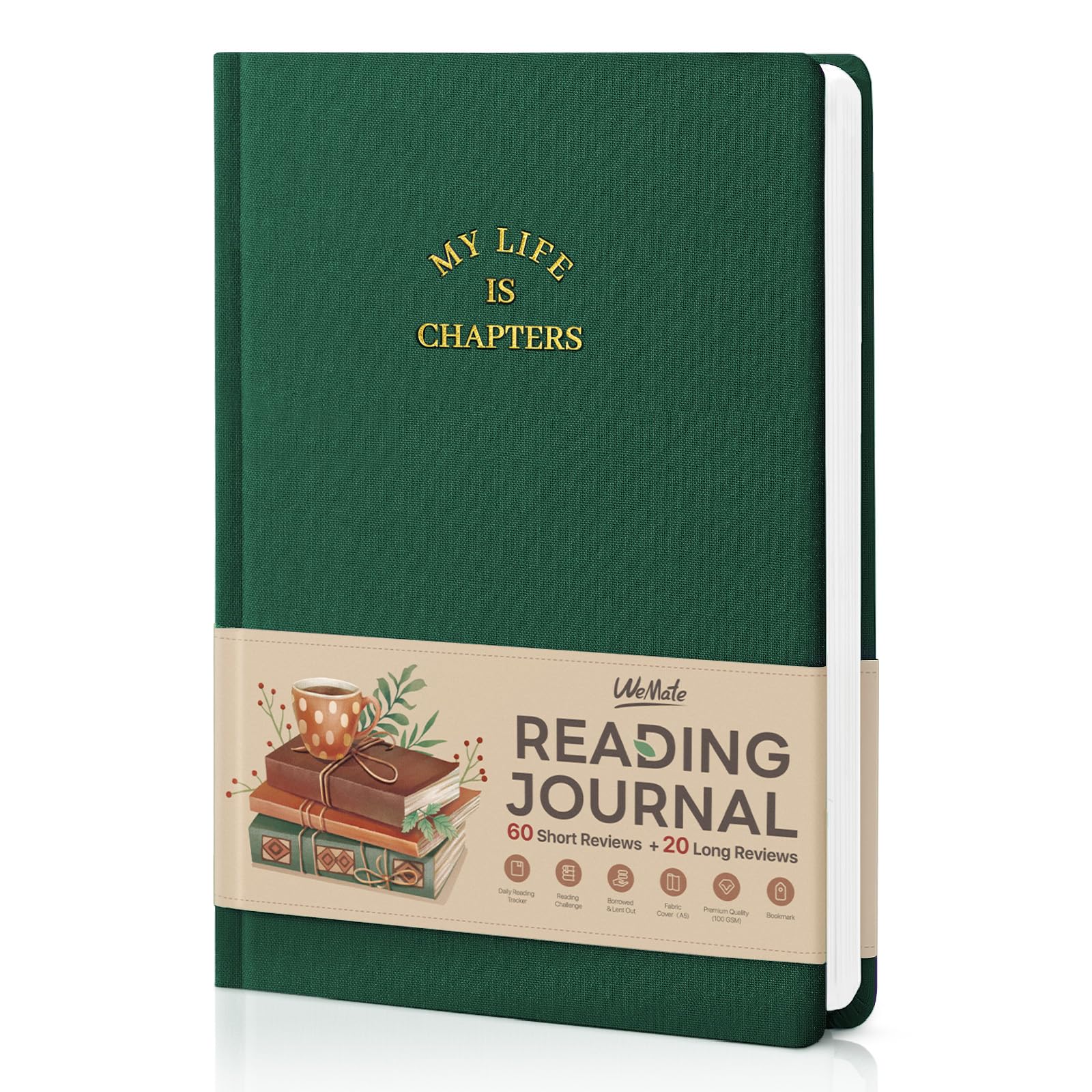 WEMATE Reading Journal, Book Review Journal with 220Pages, 80 Book Reviews & 5 Bookmarks, Book Tracker Journal for Tracking Your Reading Progress, Ideal Gift for Book Lovers & Readers, A5 (Green)