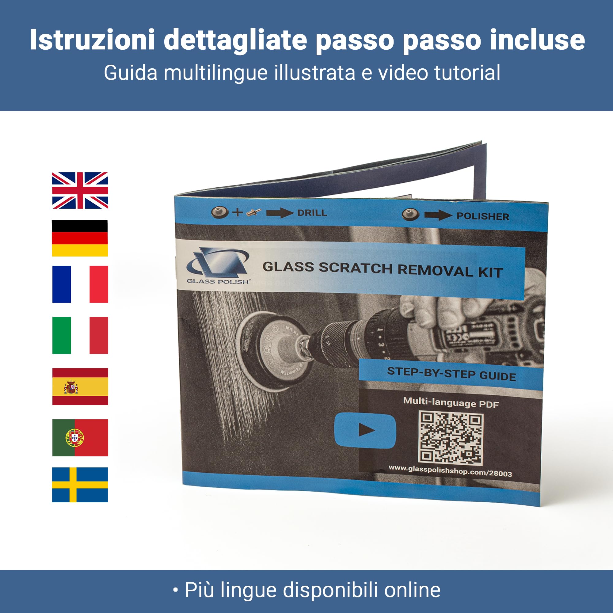 GLASS POLISH DIY Kit di Rimozione Graffi su Vetro 50 mm per Lucidatura Efficace con Trapano o Lucidatrice, Ripara Graffi Profondi, Elimina Danni Superficiali e Ripristina Chiarezza e Brillantezza